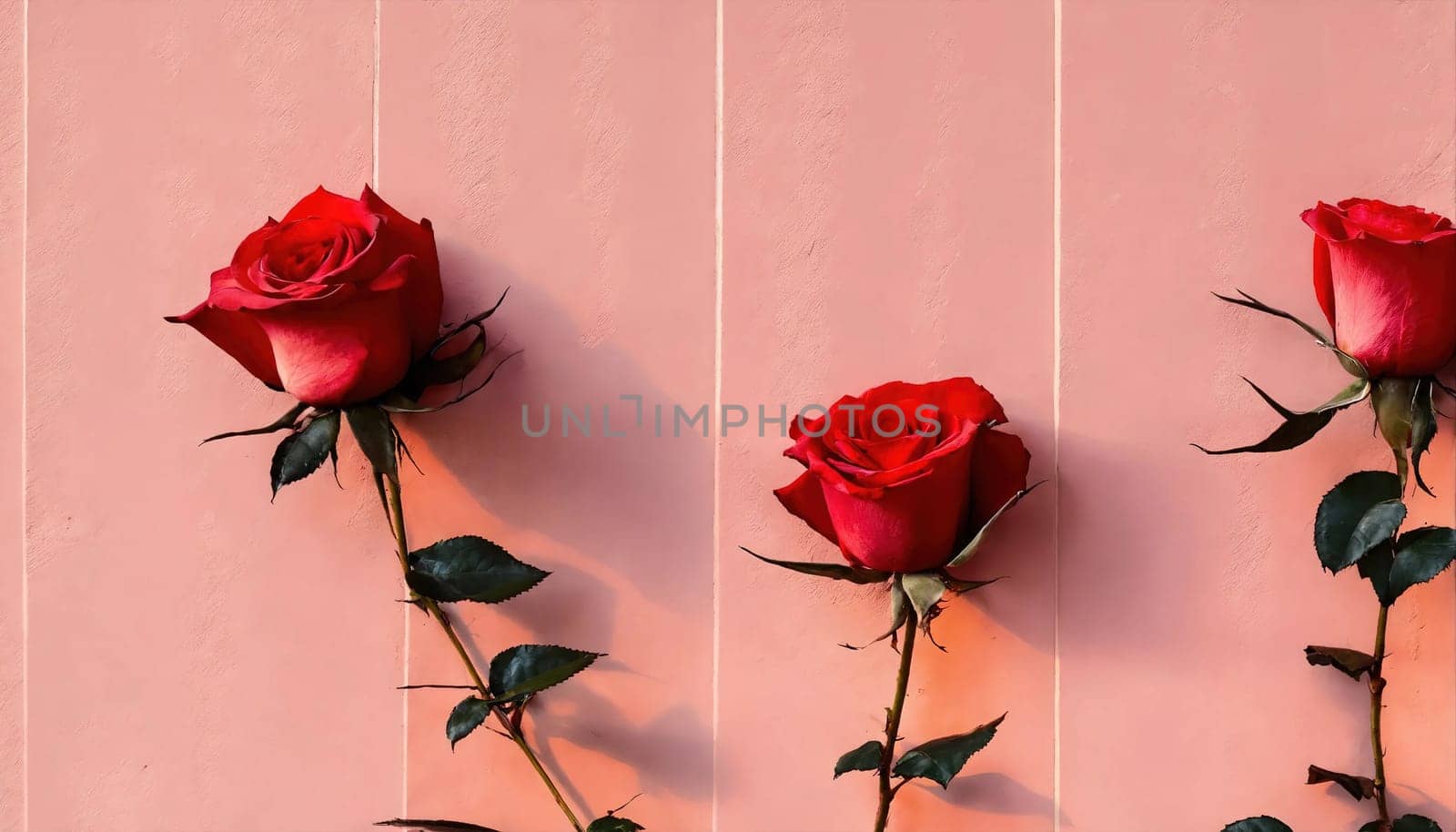 Wall of roses. Red flowers. Generative AI. High quality photo