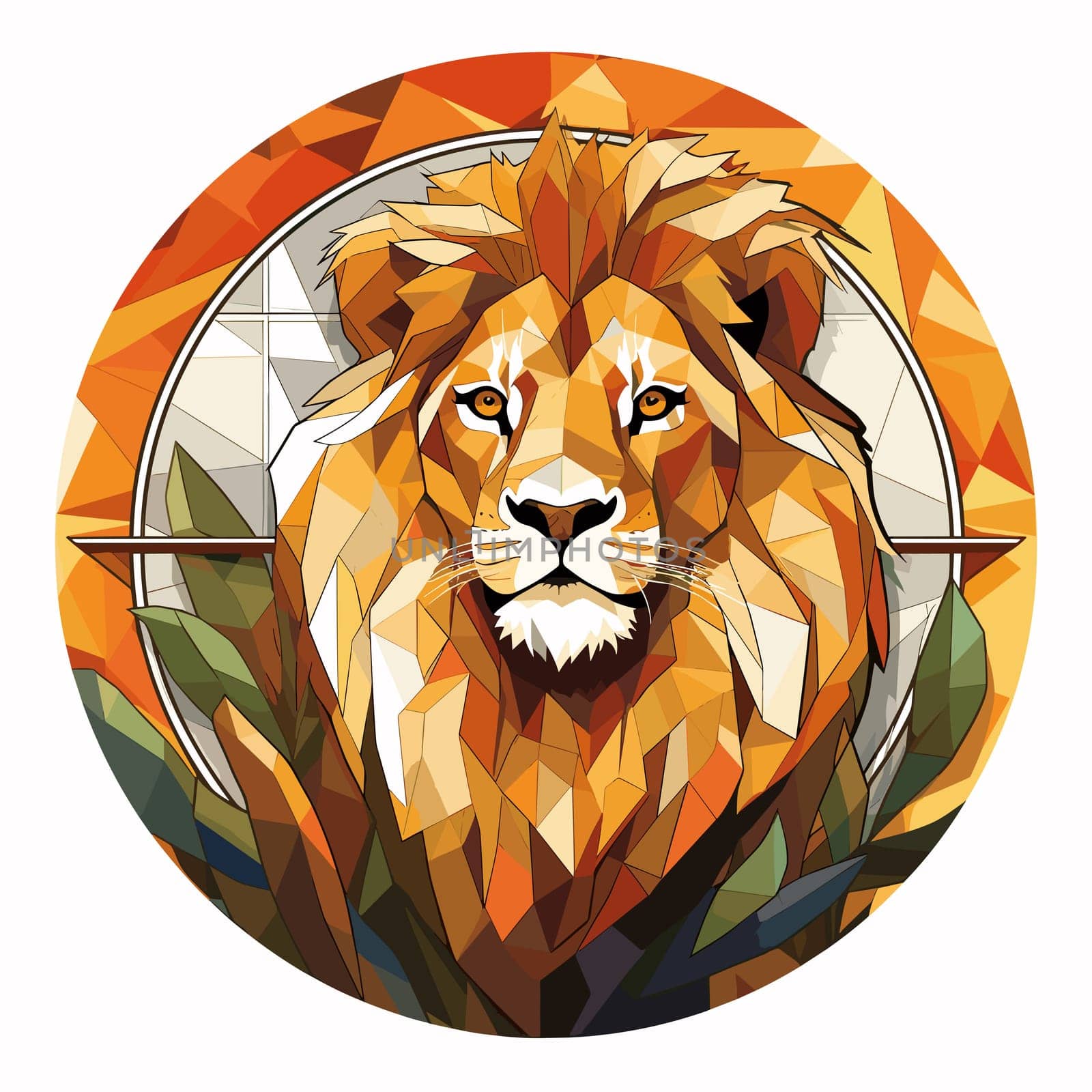 Portrait of a proud and majestic lion in vector mosaic pop art style by palinchak