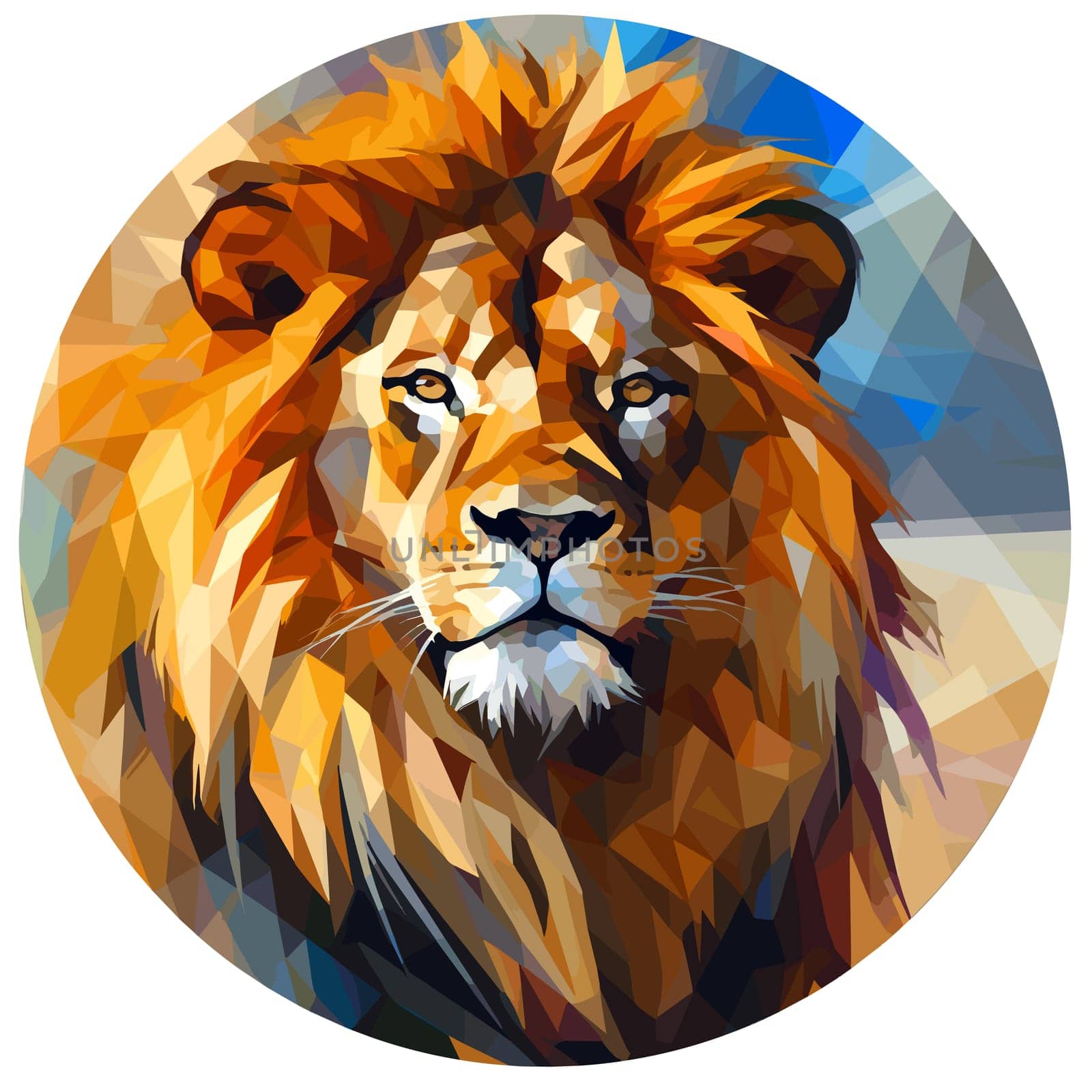 Portrait of a proud and majestic lion in vector mosaic pop art style by palinchak