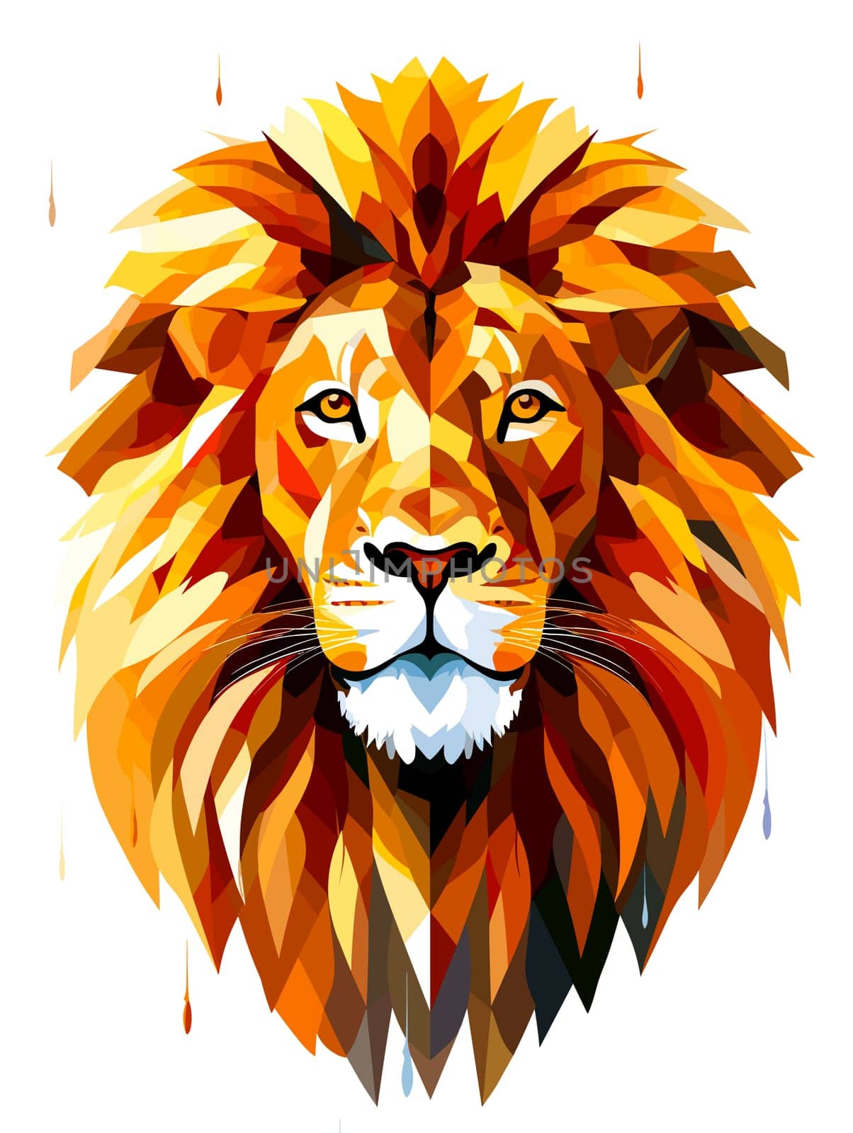 Abstract portrait of a proud and majestic lion in vector mosaic pop art style. Template for t-shirt print, poster, sticker, etc. Design element