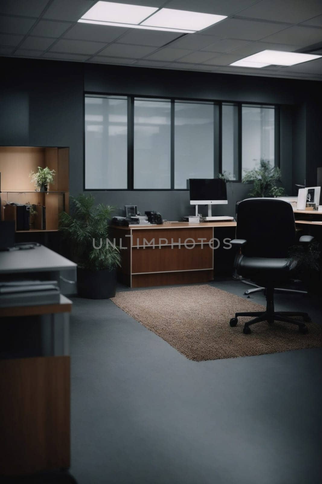 Empty Office With Desk and Chairs, Professional Workspace for Productivity. Generative AI. by artofphoto