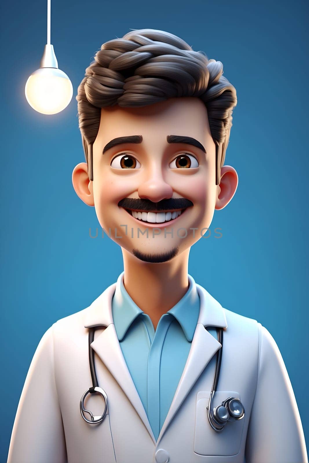 Cartoon Character With Mustache and Stethoscope Examining Patients. Generative AI. by artofphoto