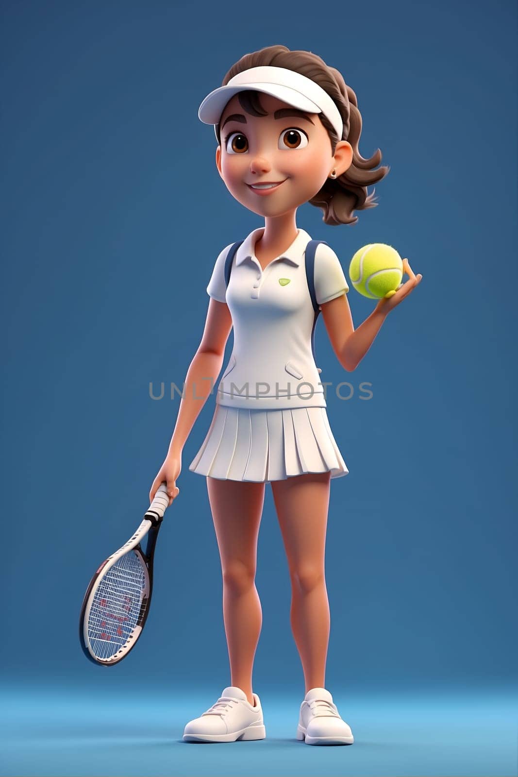 Cartoon Tennis Player Holding Tennis Ball and Racket. Generative AI. by artofphoto