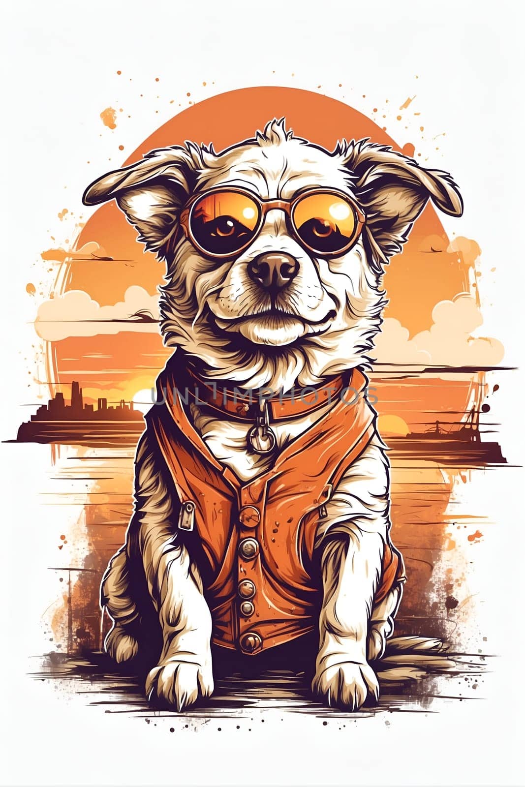 Drawing of a Dog Wearing Glasses and a Vest. Generative AI. by artofphoto