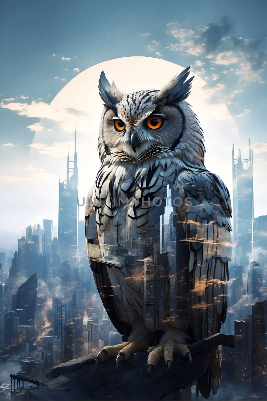 Majestic Owl Perched on Tree Branch. Generative AI. by artofphoto