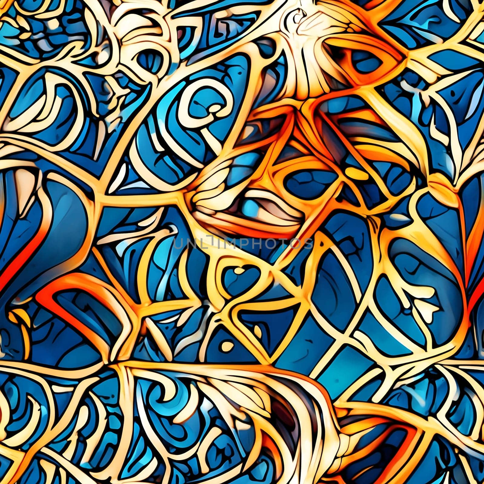 Blue and Yellow Pattern Painting. Generative AI. by artofphoto