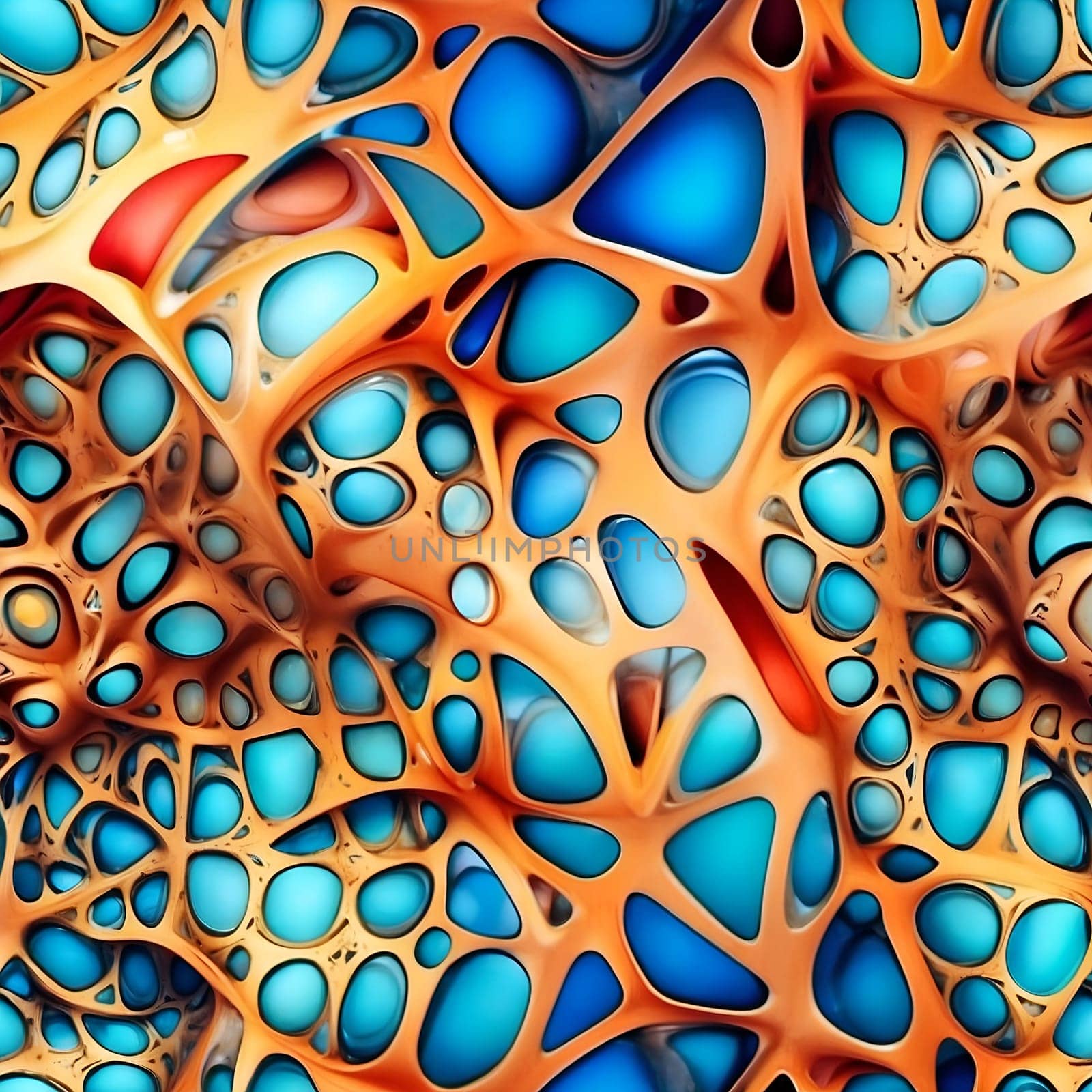 Close Up of a Blue and Orange Seamless Pattern. Generative AI. by artofphoto