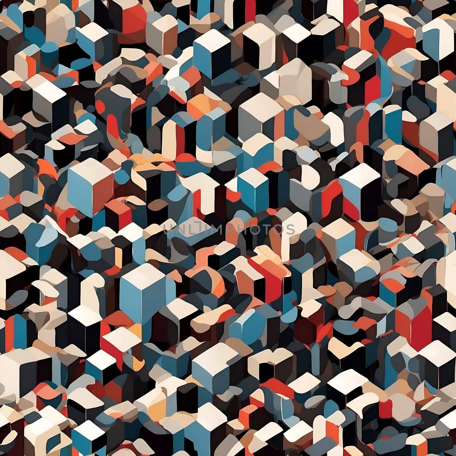 A seamless pattern formed by a diverse assortment of blocks in various colors, meticulously arranged.