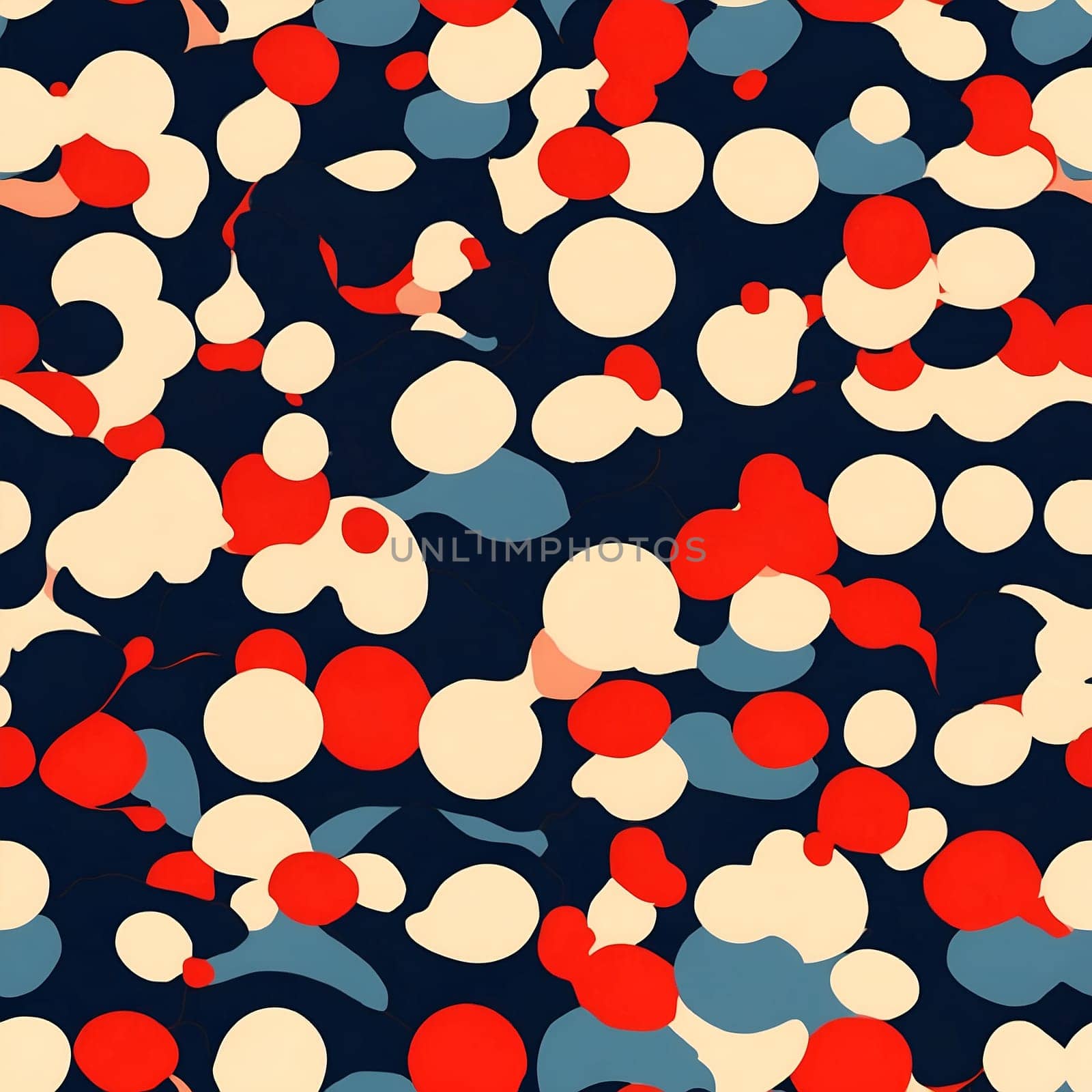 Large Group of Red, White, and Blue Circles in Seamless Pattern. Generative AI. by artofphoto