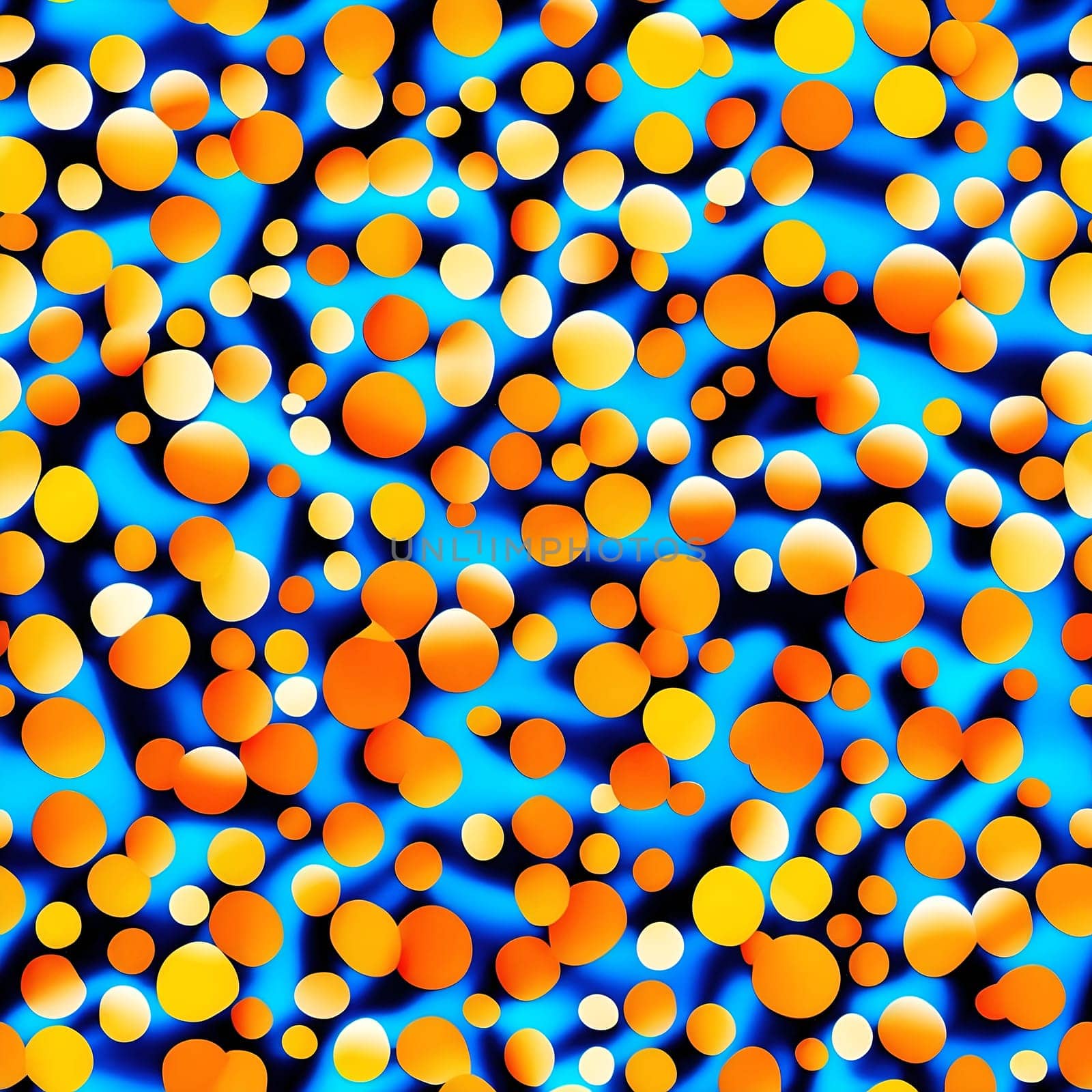 Blue Background With Orange and Yellow Circles Seamless Pattern. Generative AI. by artofphoto