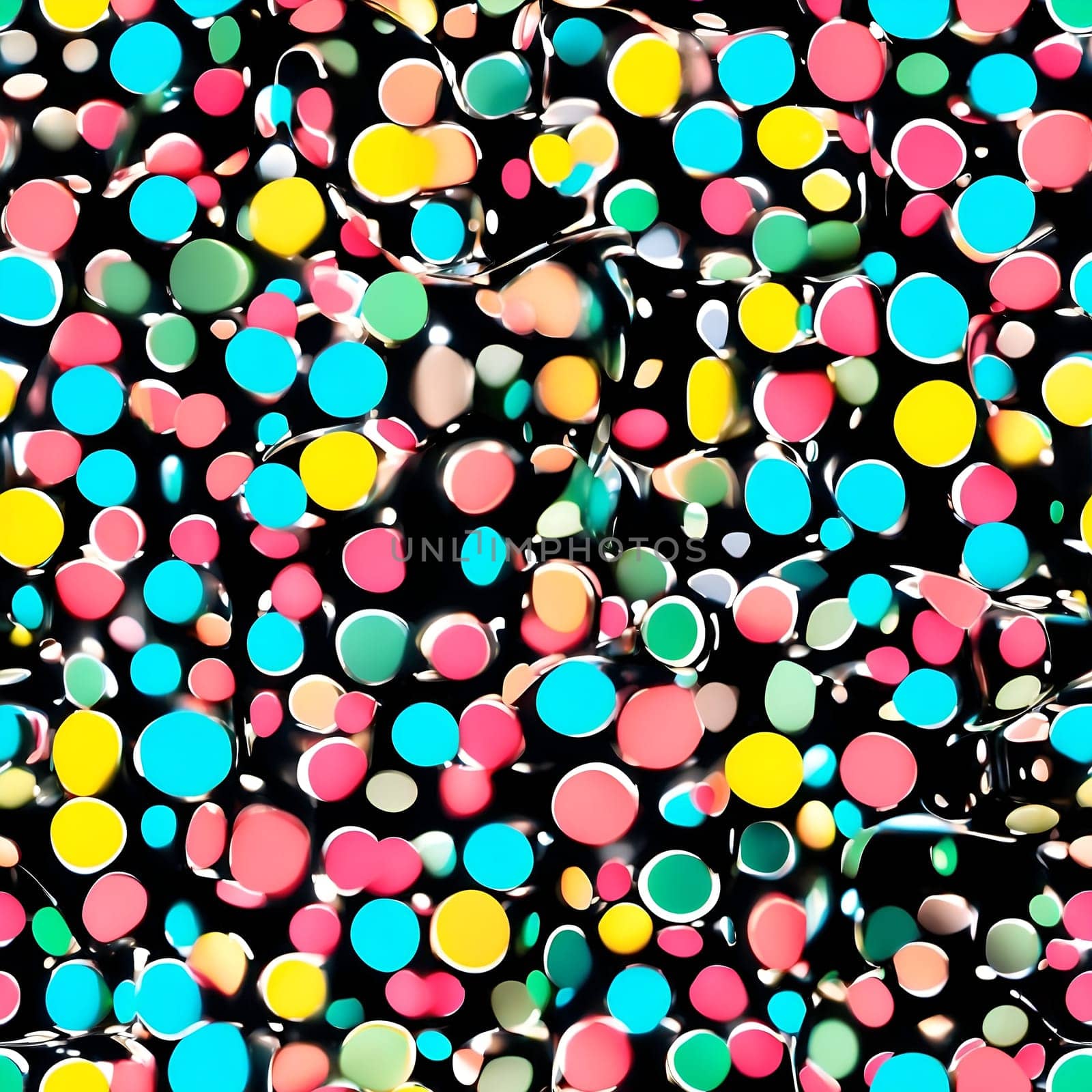 Large Group of Multicolored Circles on a Black Background. Generative AI. by artofphoto