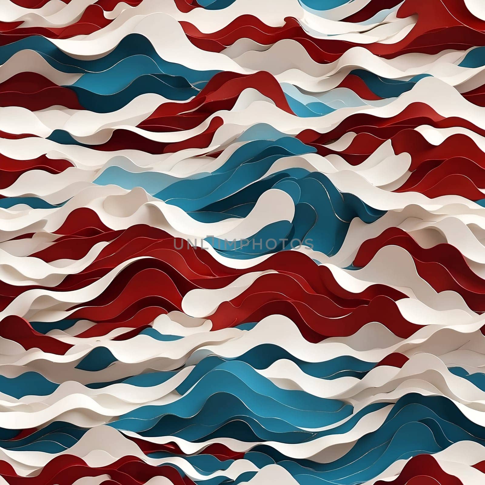 An eye-catching seamless pattern with dynamic waves in red, white, and blue.