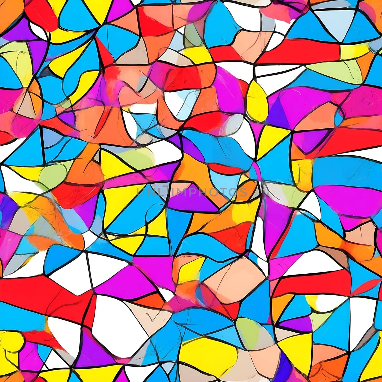 A seamless pattern featuring a multitude of different colored shapes in a lively and dynamic composition.