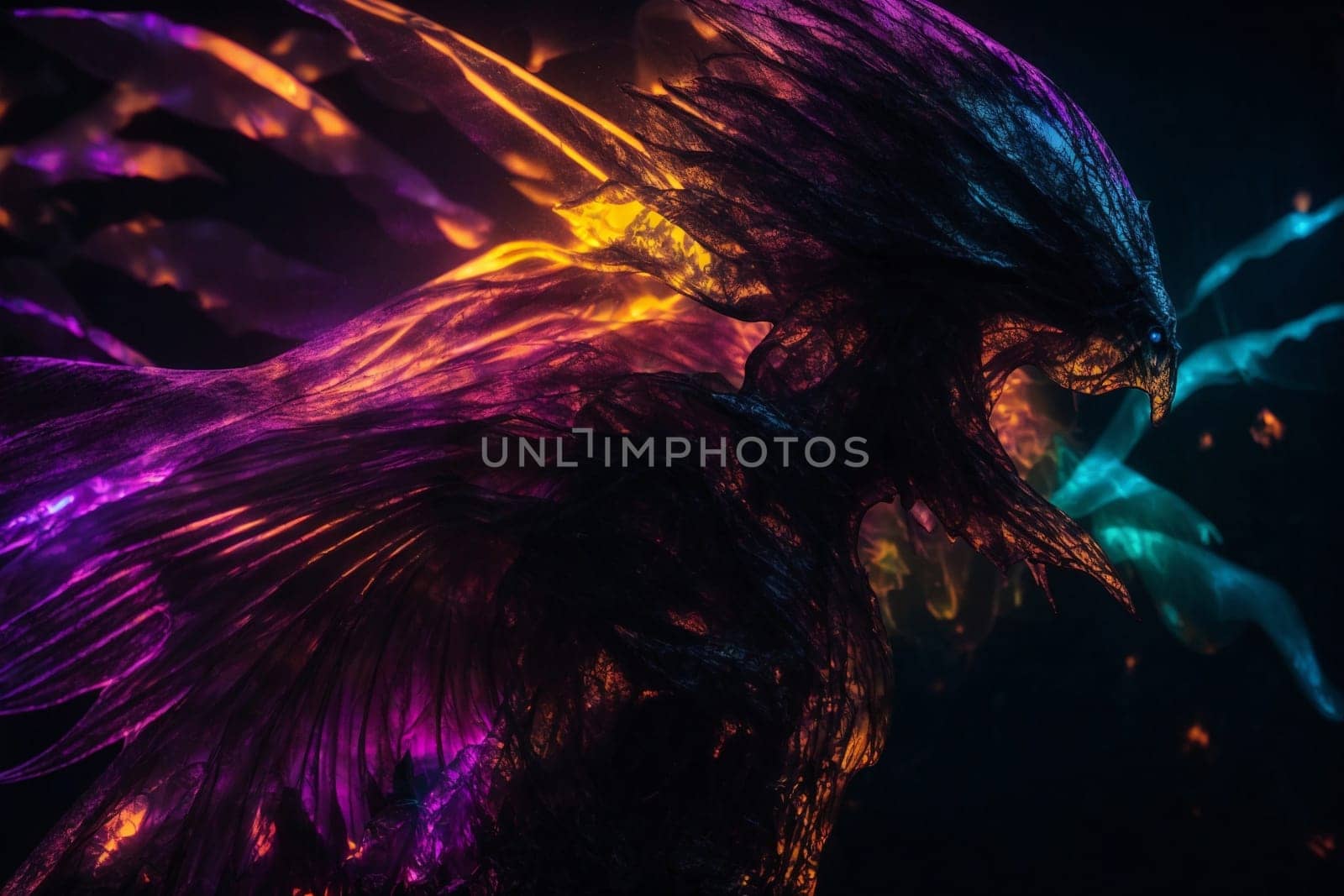 Colorful Bird Flying Through the Air. Generative AI. by artofphoto