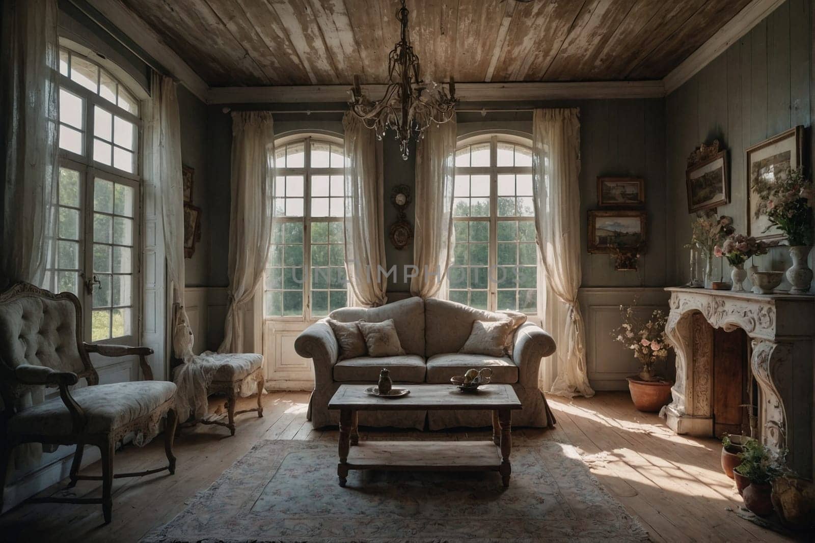 This photo shows a fully furnished living room with a prominent fireplace as the focal point.