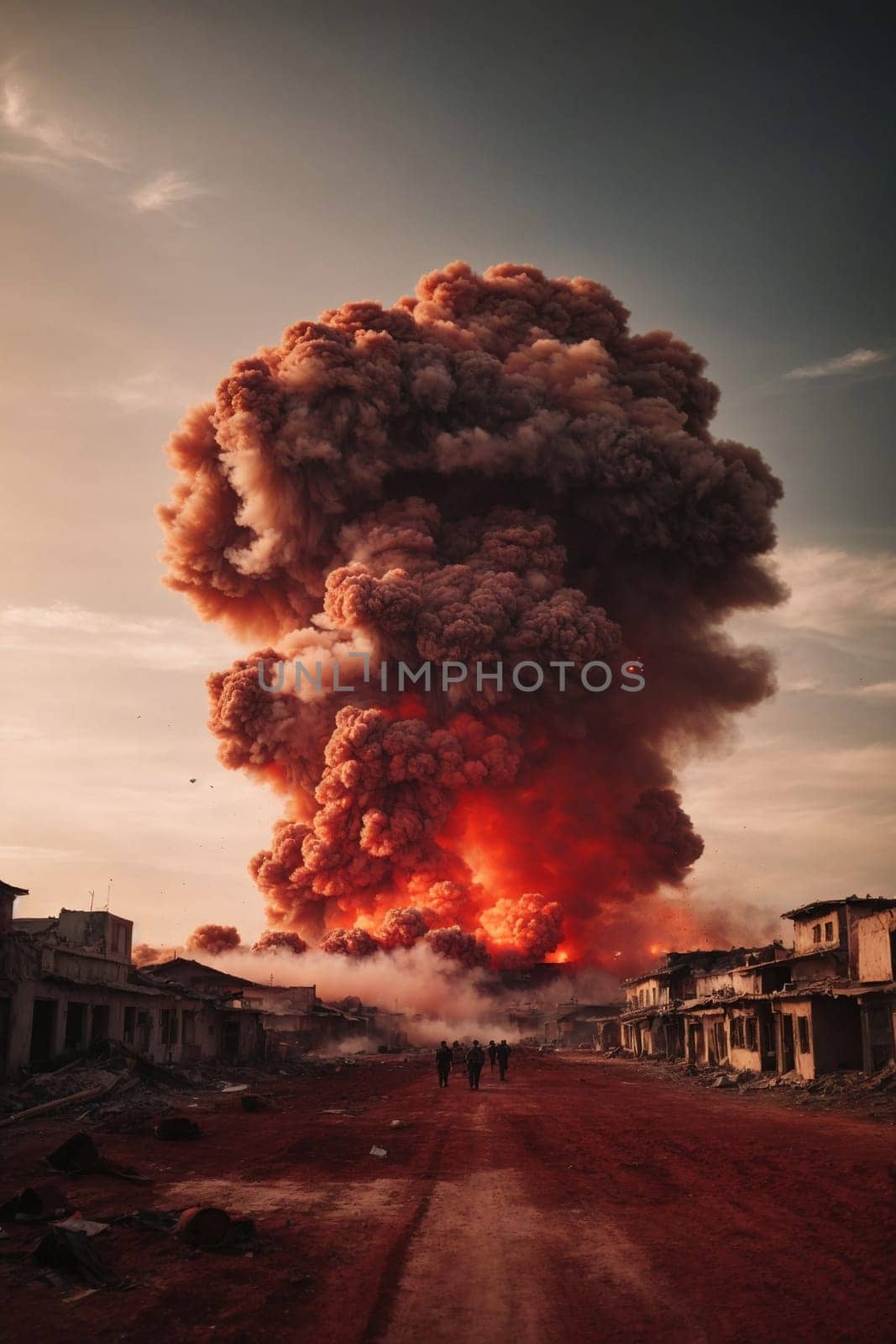 Massive Plume of Smoke Engulfs Building. Generative AI. by artofphoto