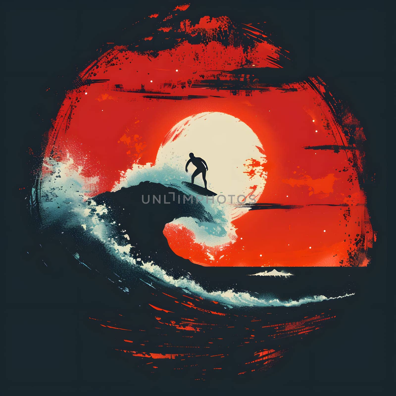 Surfer conquers electric blue wave under the full moon by Nadtochiy