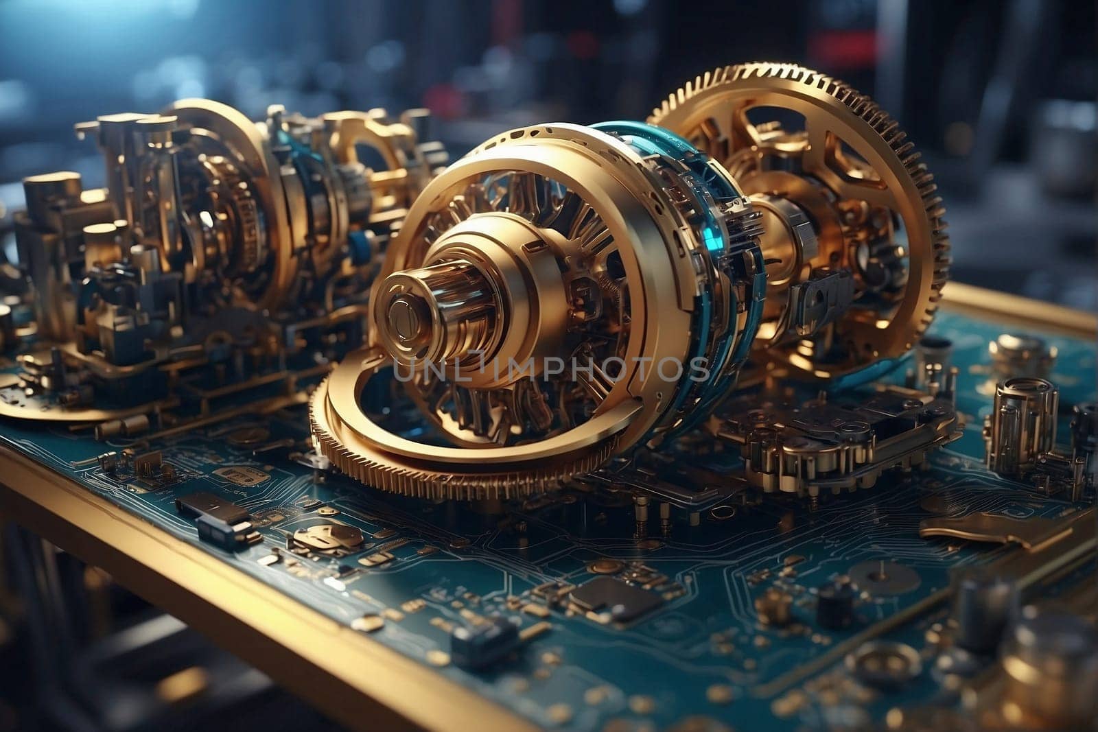 Close Up of Machine on Motherboard. Generative AI. by artofphoto