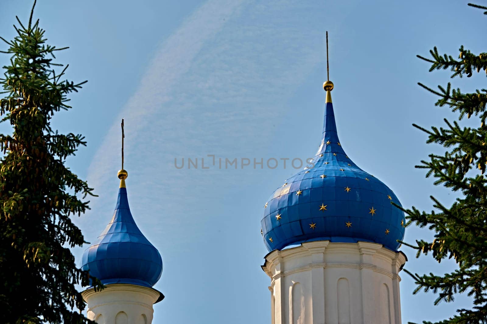 Russia-2020. Church domes of the Orthodox Church behind the trees. general plan. daylight