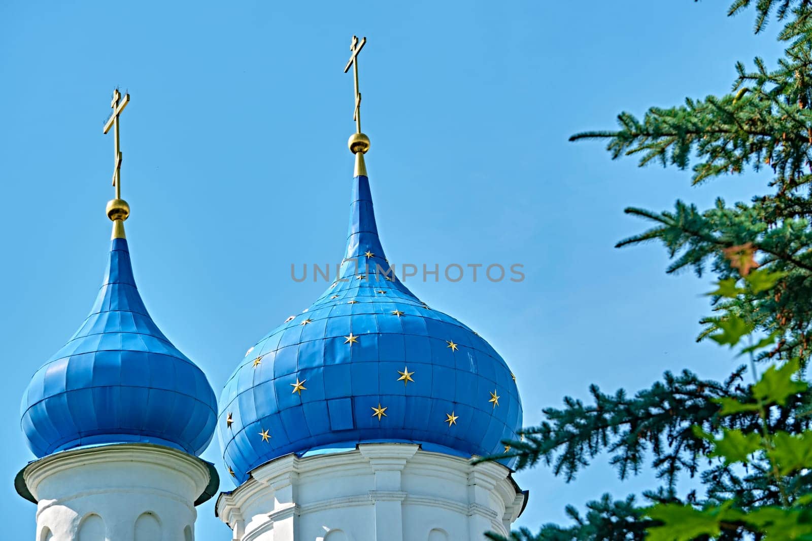 Russia-2020. Church domes of the Orthodox Church behind the trees. general plan. daylight