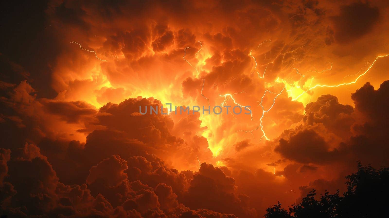 A large cloud of smoke and lightning in the sky