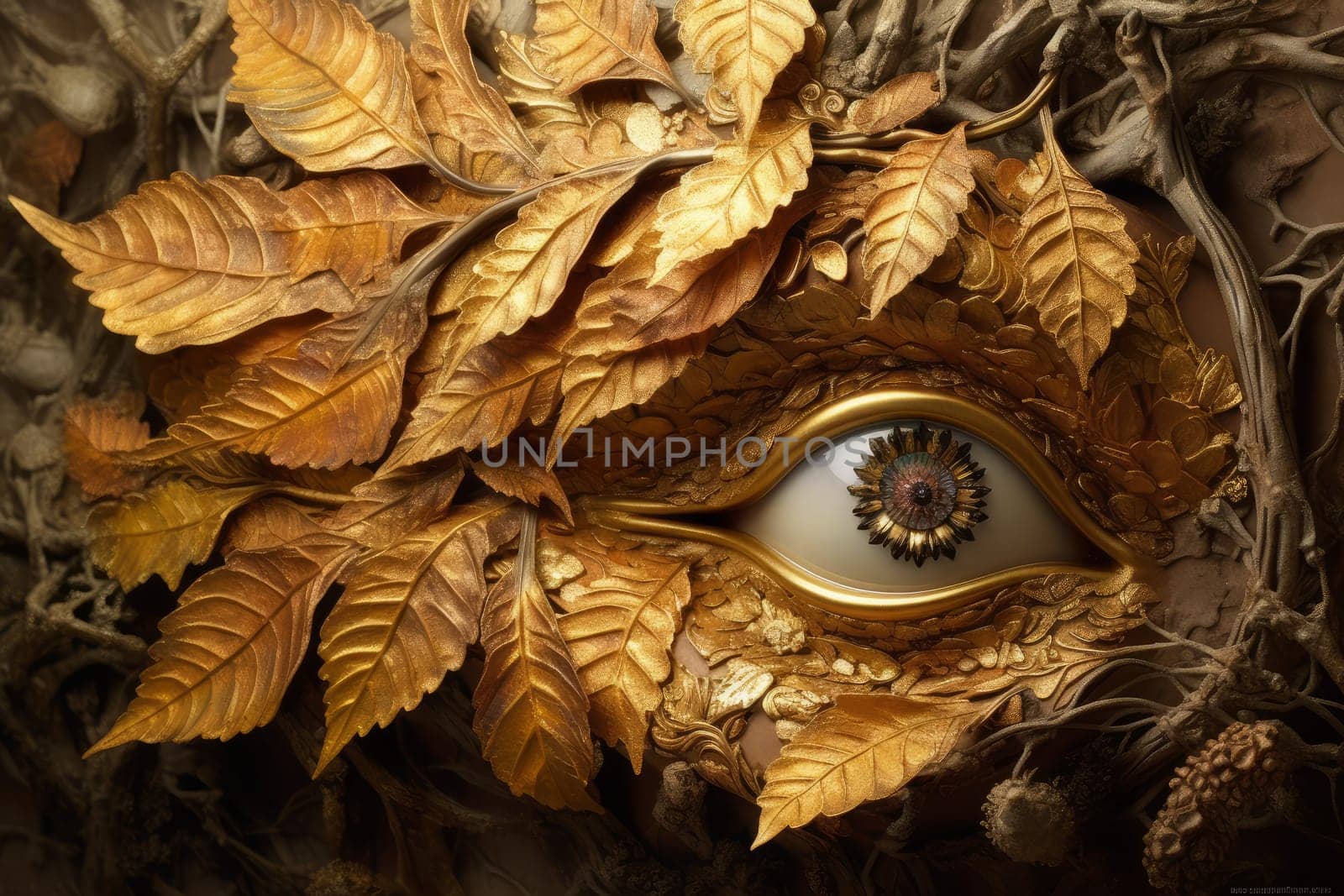 Abstract eye with leaves. Art color design. Generate Ai