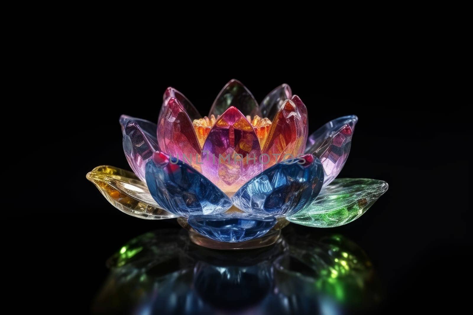 Mystical colorful lotus. Mineral stone. Generate Ai