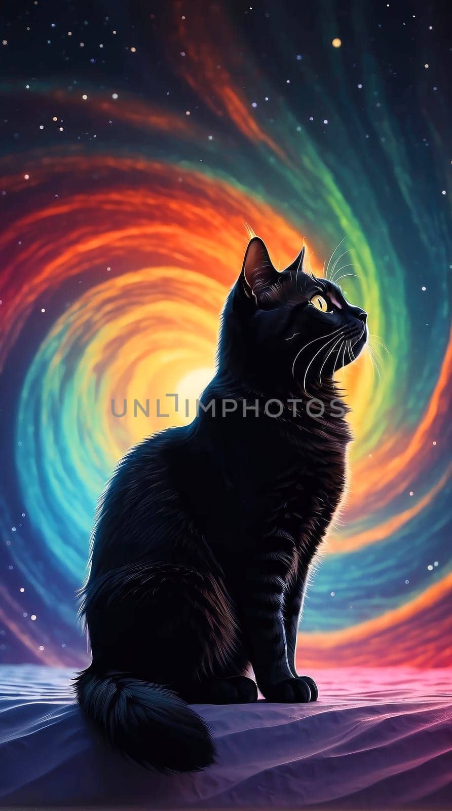 Black cat in neon rays by applesstock