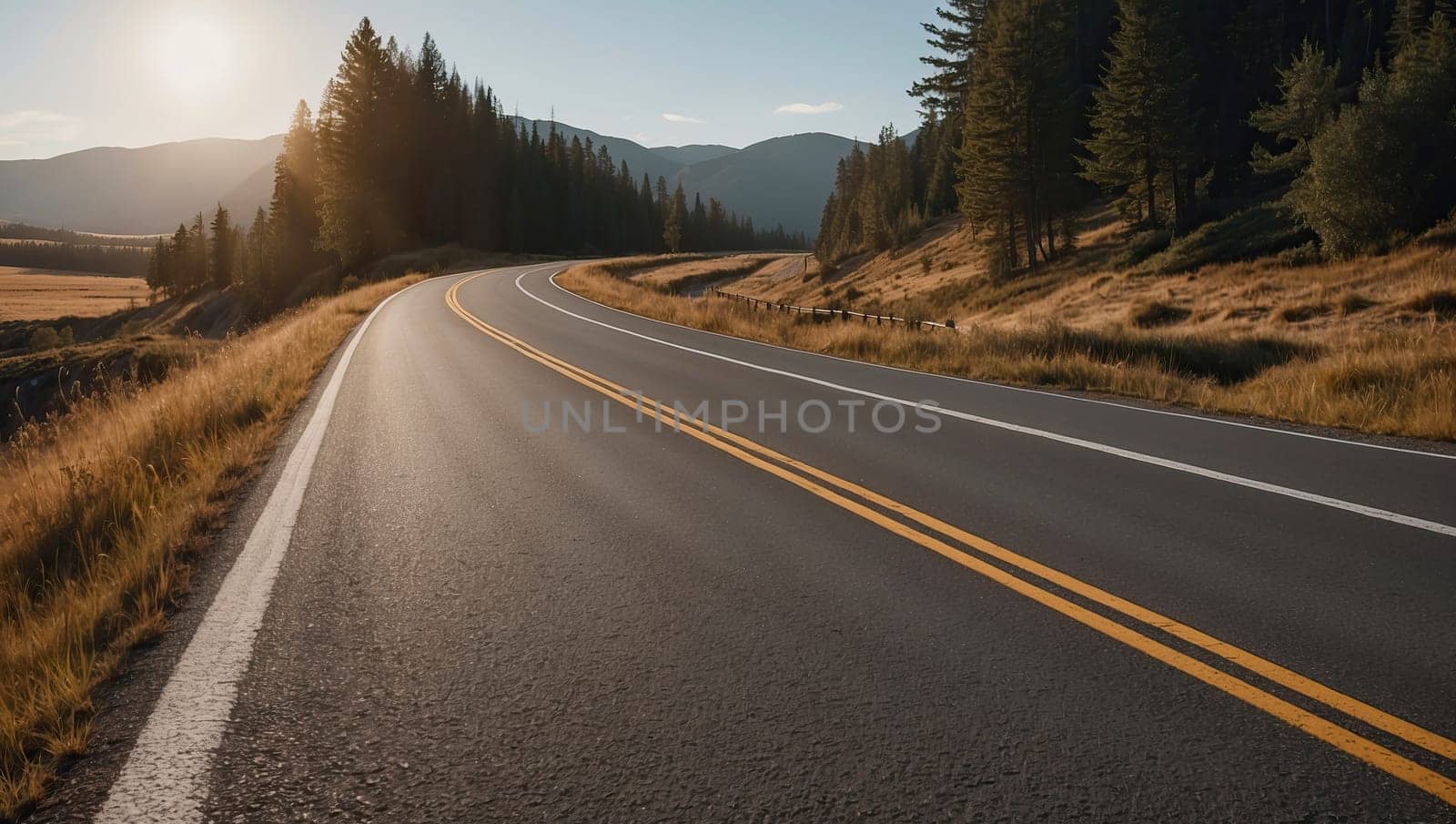 Road in nature at sunrise by applesstock