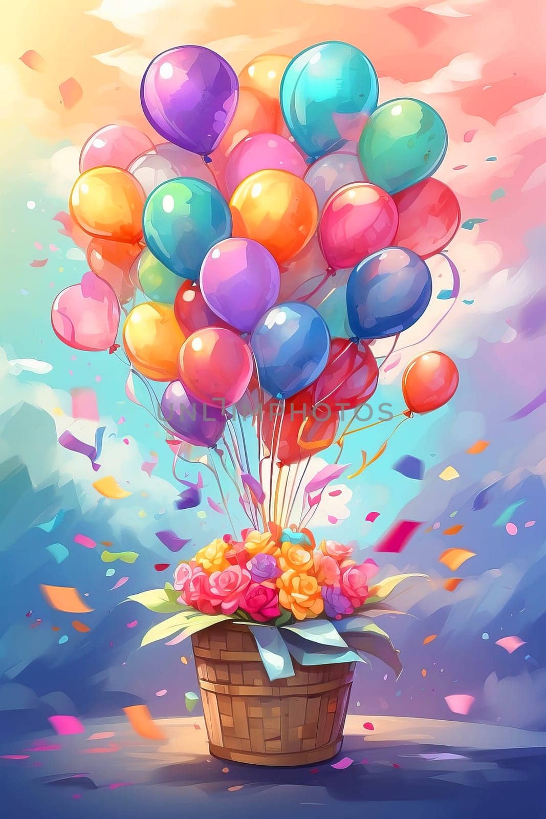 Colored balloons drawn watercolor by applesstock