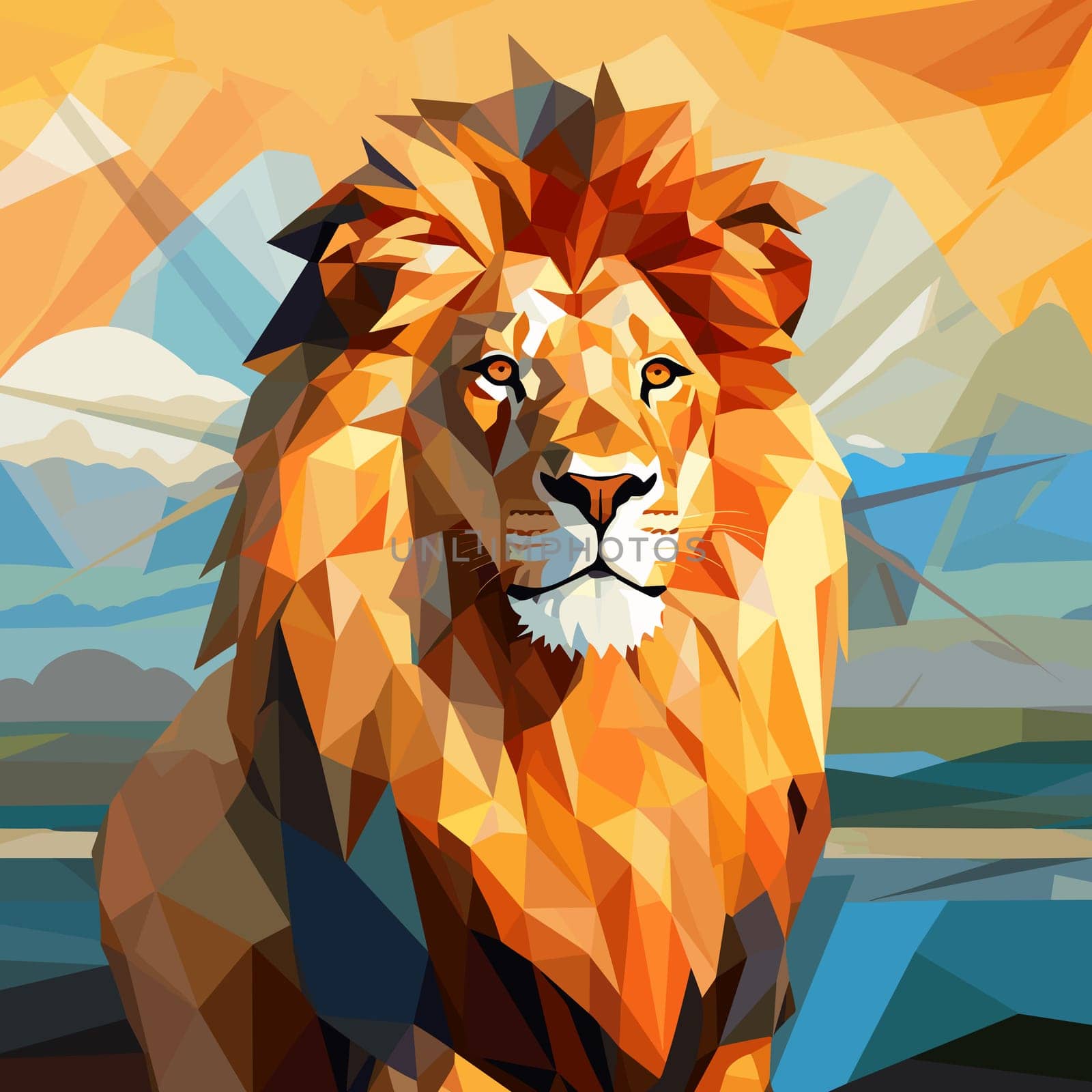 Lion King on nature background in vector mosaic pop art style by palinchak