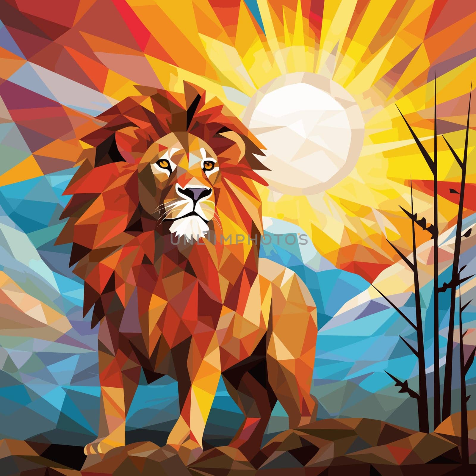 Lion King on nature background in vector mosaic pop art style by palinchak