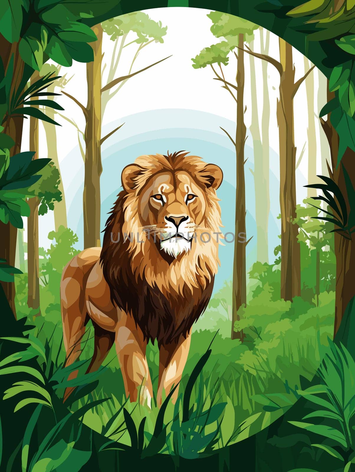 Lion King on nature background in vector mosaic pop art style by palinchak