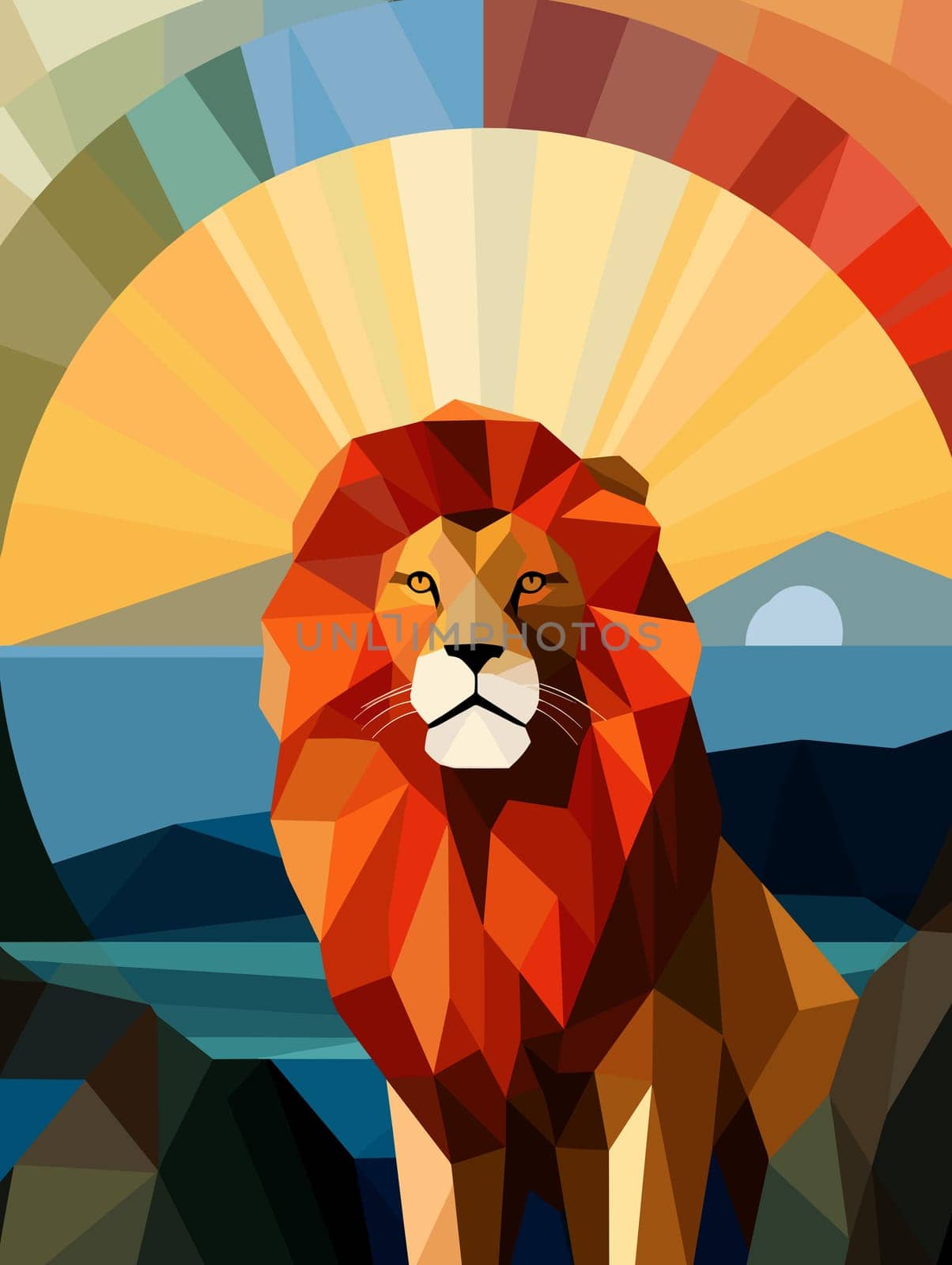 Lion King on nature background in vector mosaic pop art style by palinchak