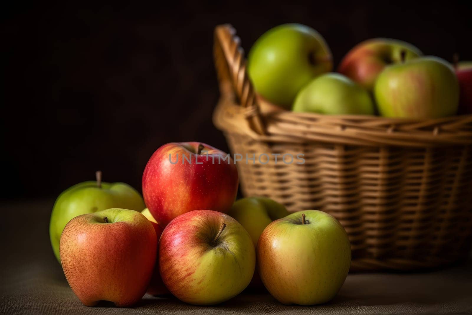 Farm apple basket. Harvest food. Generate Ai