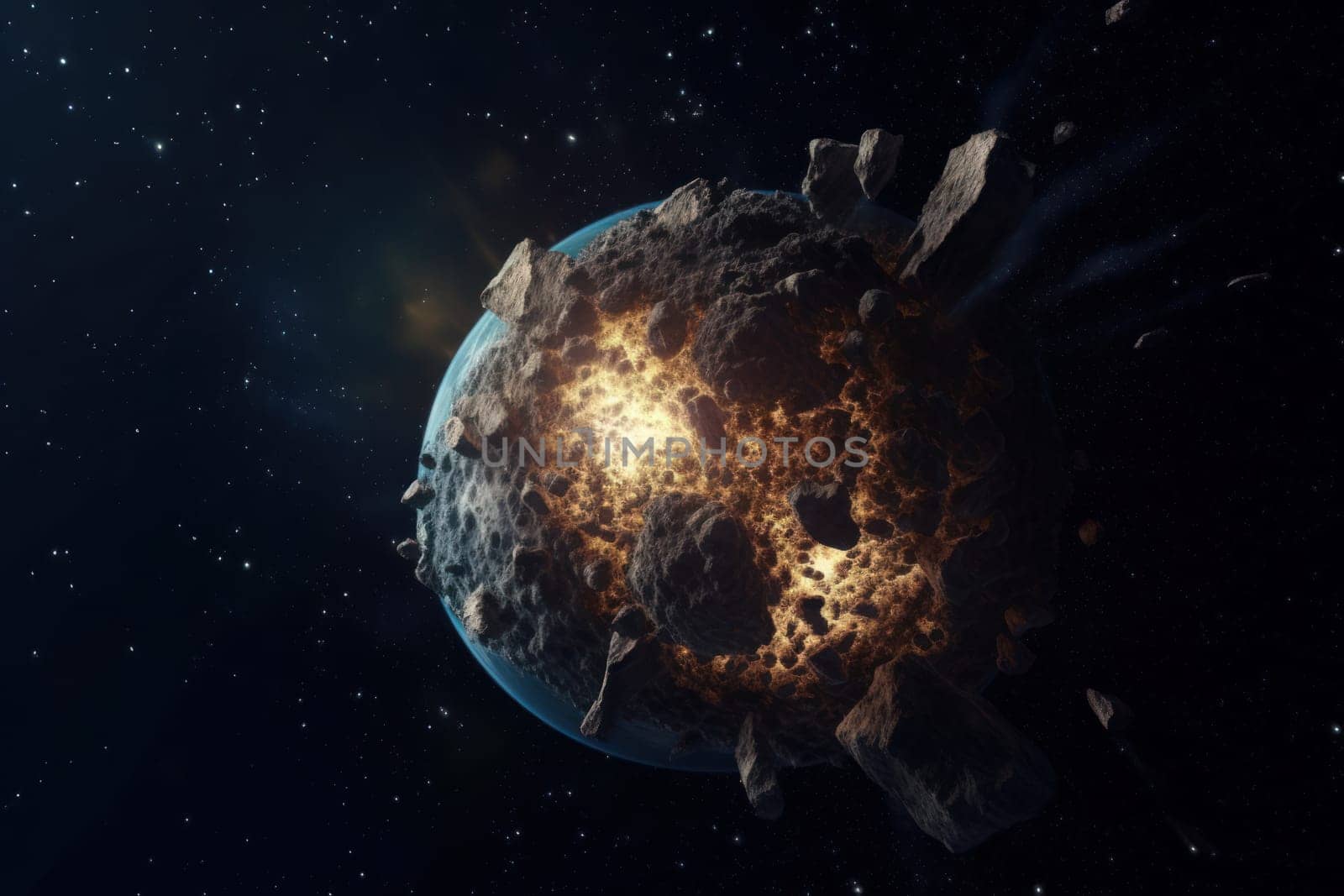 Asteroid earth colision. Impact space. Generate Ai