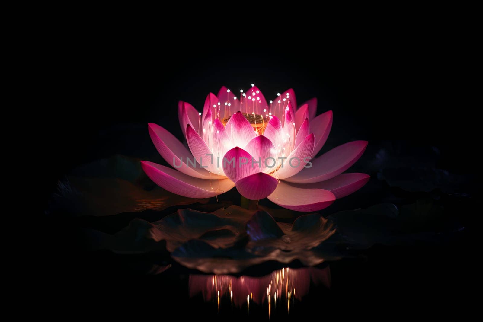 Spectral light lotus. Water pond floral. Generate Ai