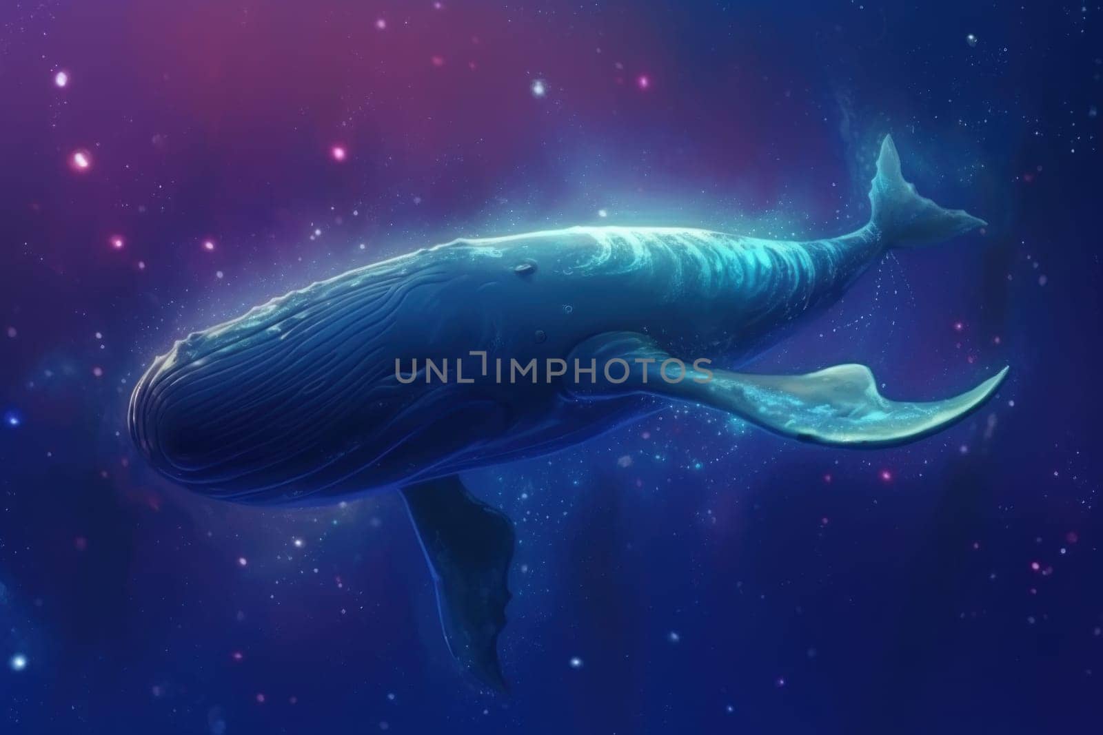 Big whale floating in night stars. Fantasy life. Generate Ai