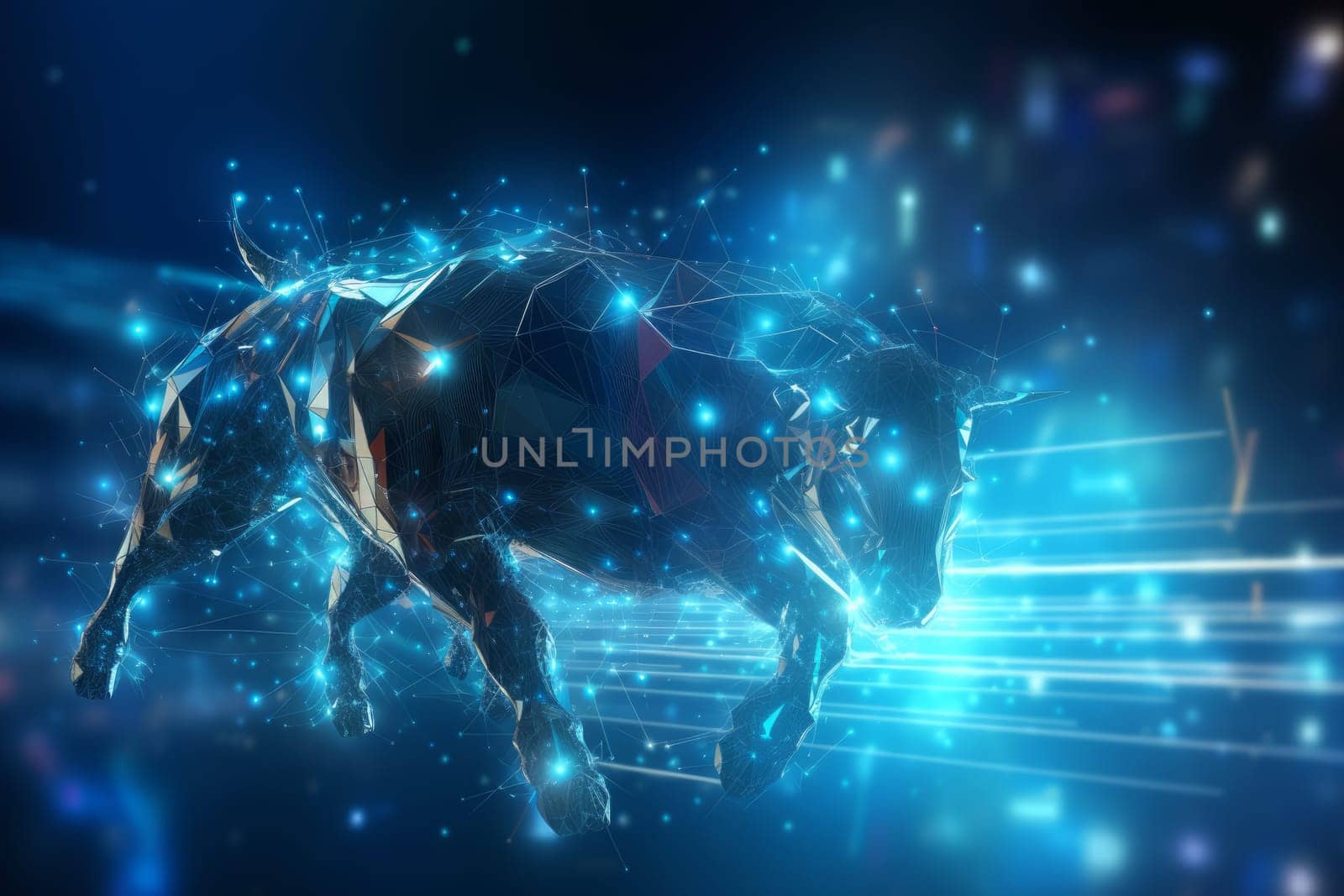 Blue shiny bull. Generate Ai by ylivdesign