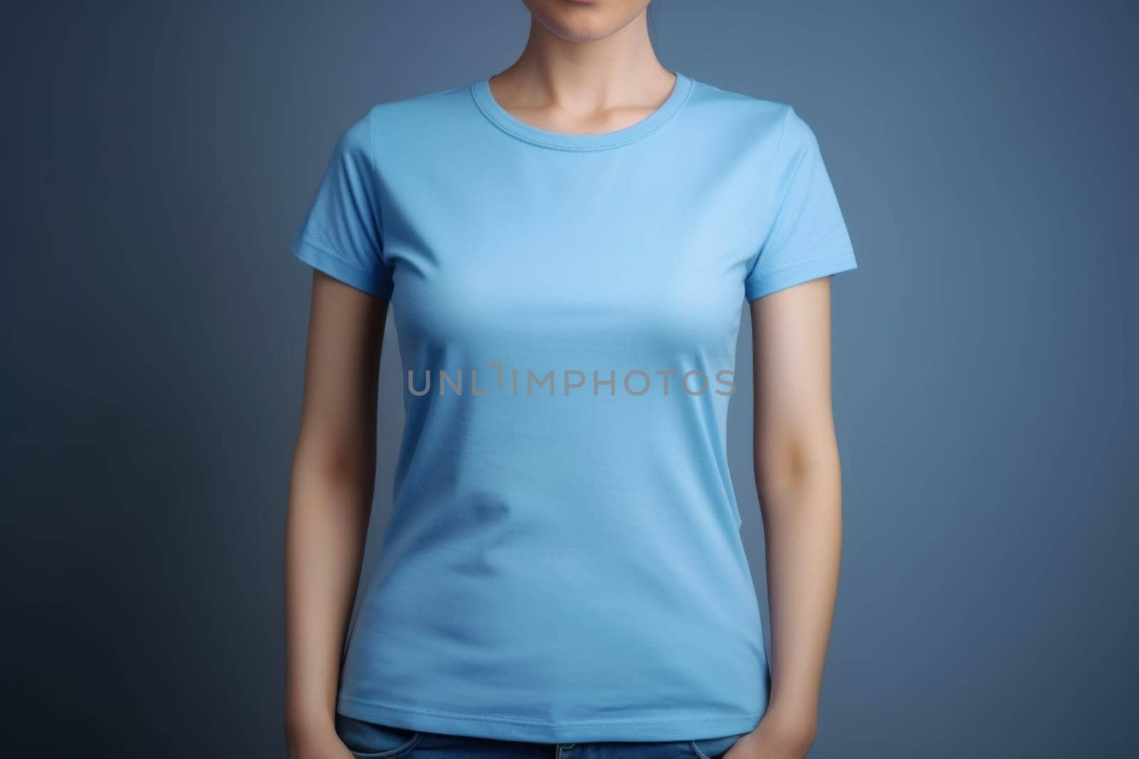 Blue tshirt mockup female. Generate Ai by ylivdesign