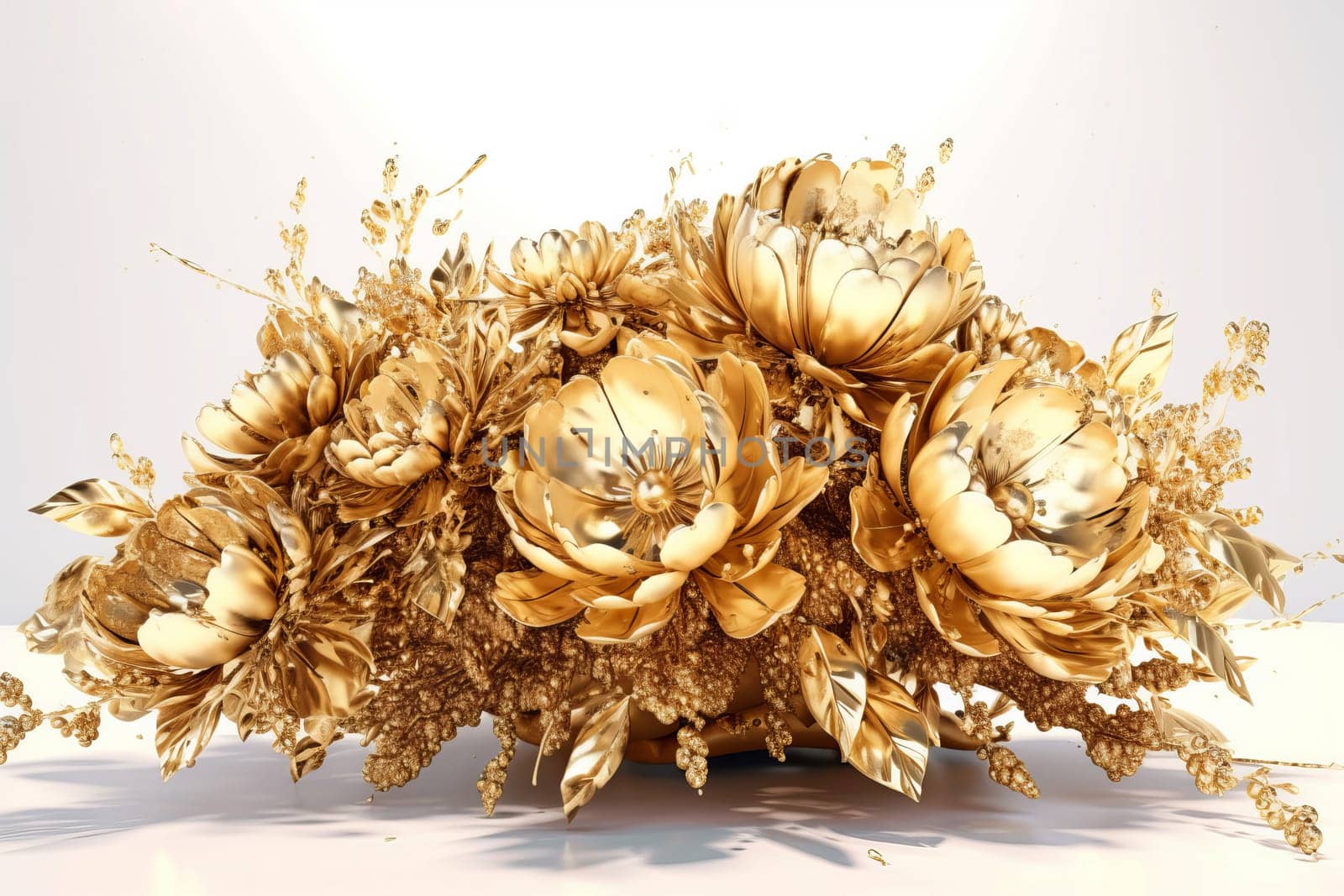 Gift of gorgeous bouquet of gold flowers. Generate Ai by ylivdesign