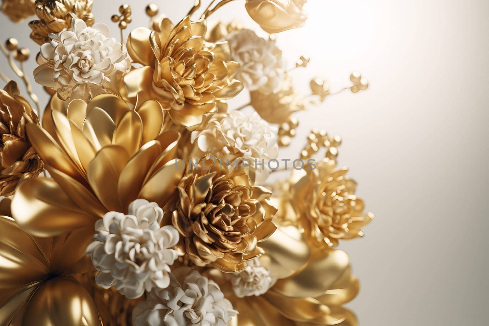 Gold flowers plant. Generate Ai by ylivdesign