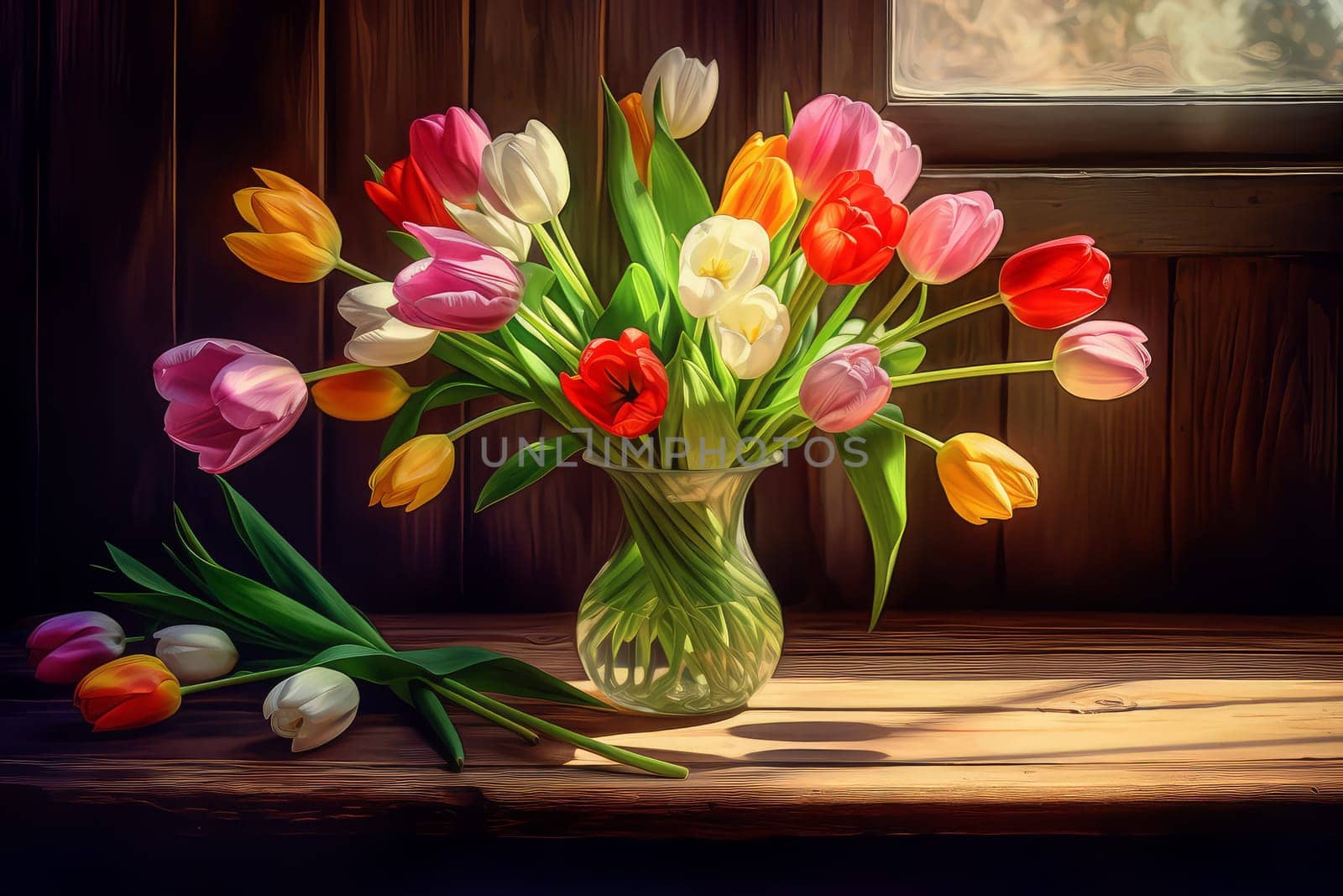 Tulip bouquet in morning light. Generate Ai by ylivdesign