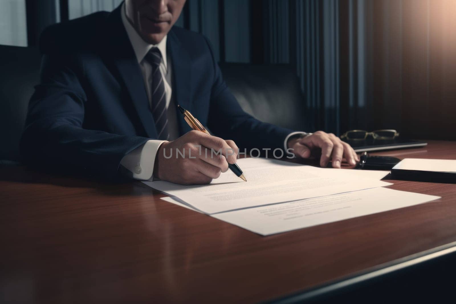 Business man sign document. Generate Ai by ylivdesign