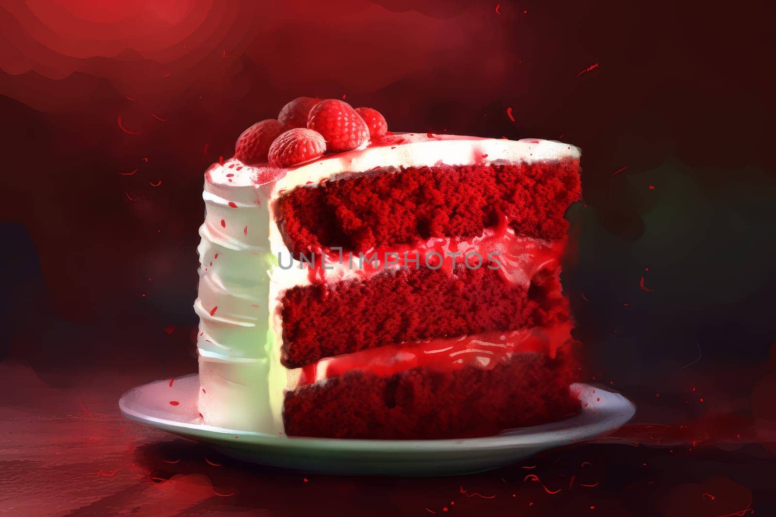 Cake red velvet. Cream food slice. Generate Ai