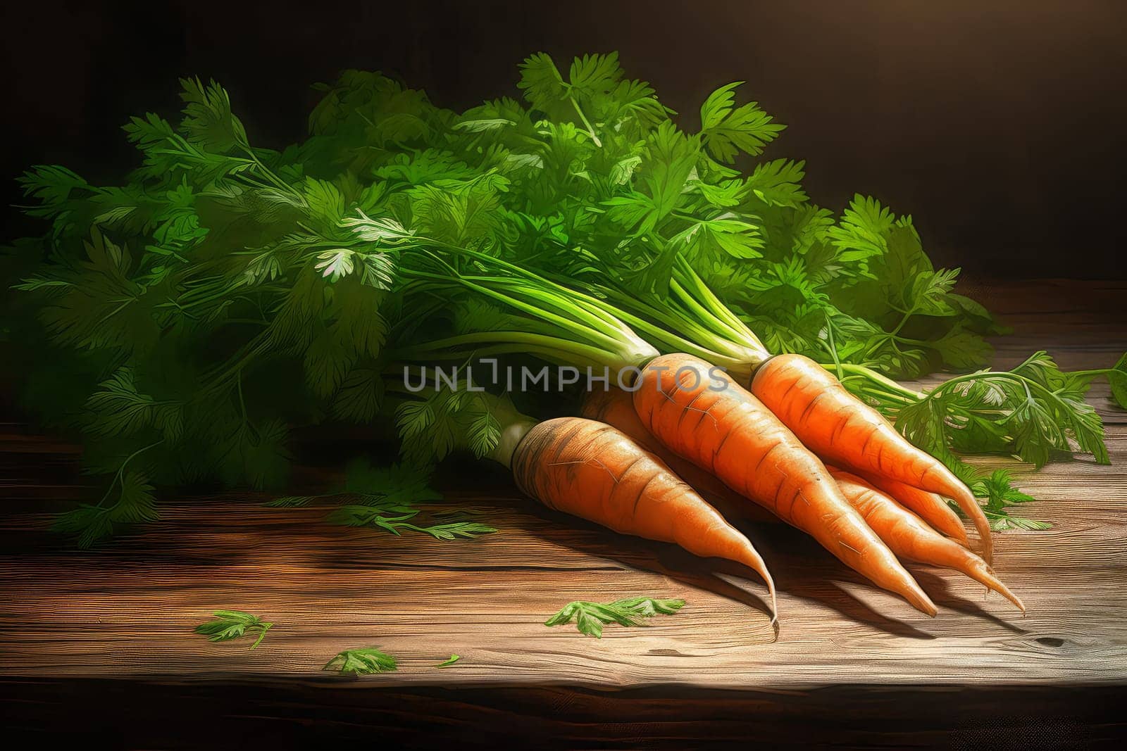 Carrot parsley. Raw green food. Generate Ai