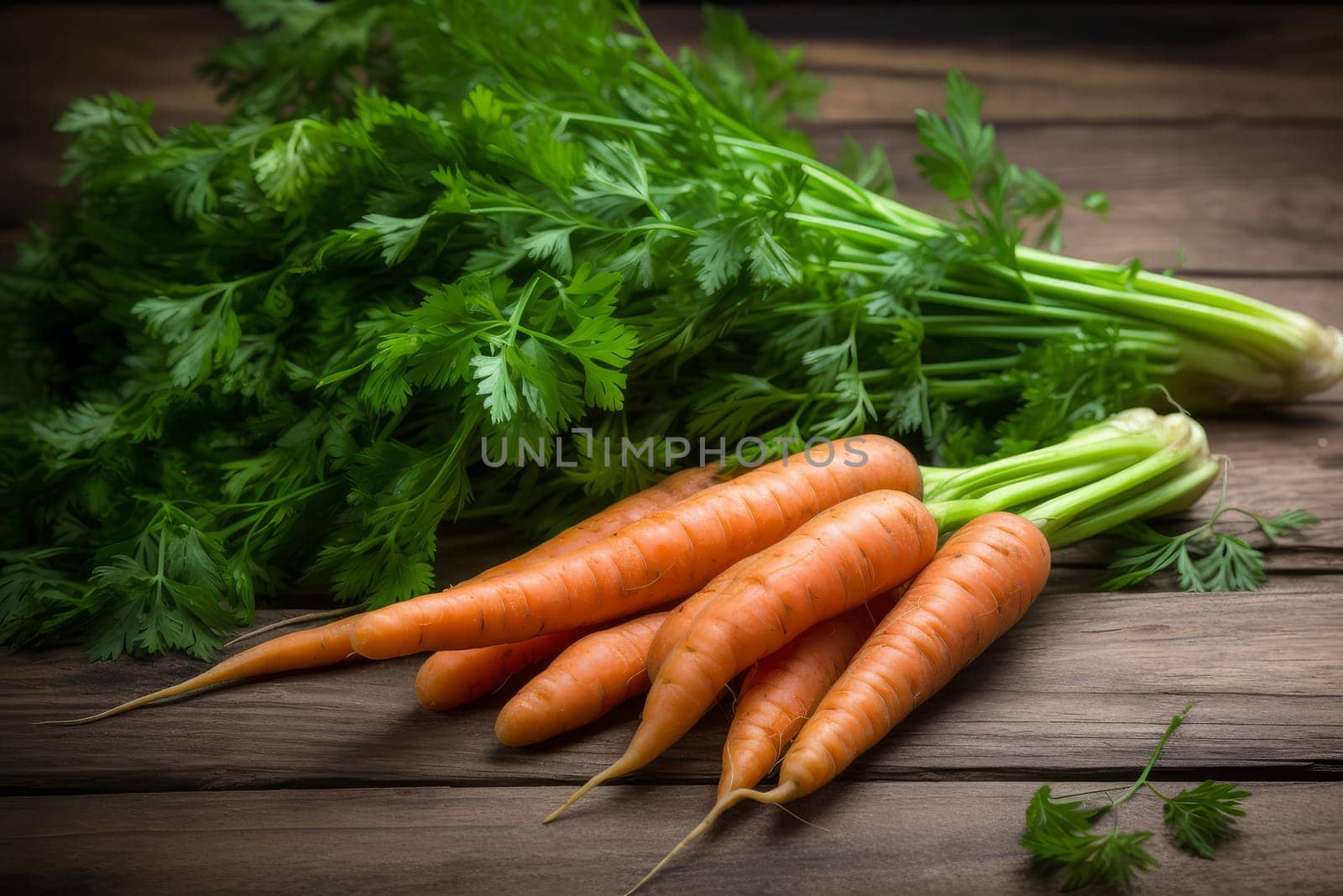 Carrot parsley on table. Generate Ai by ylivdesign