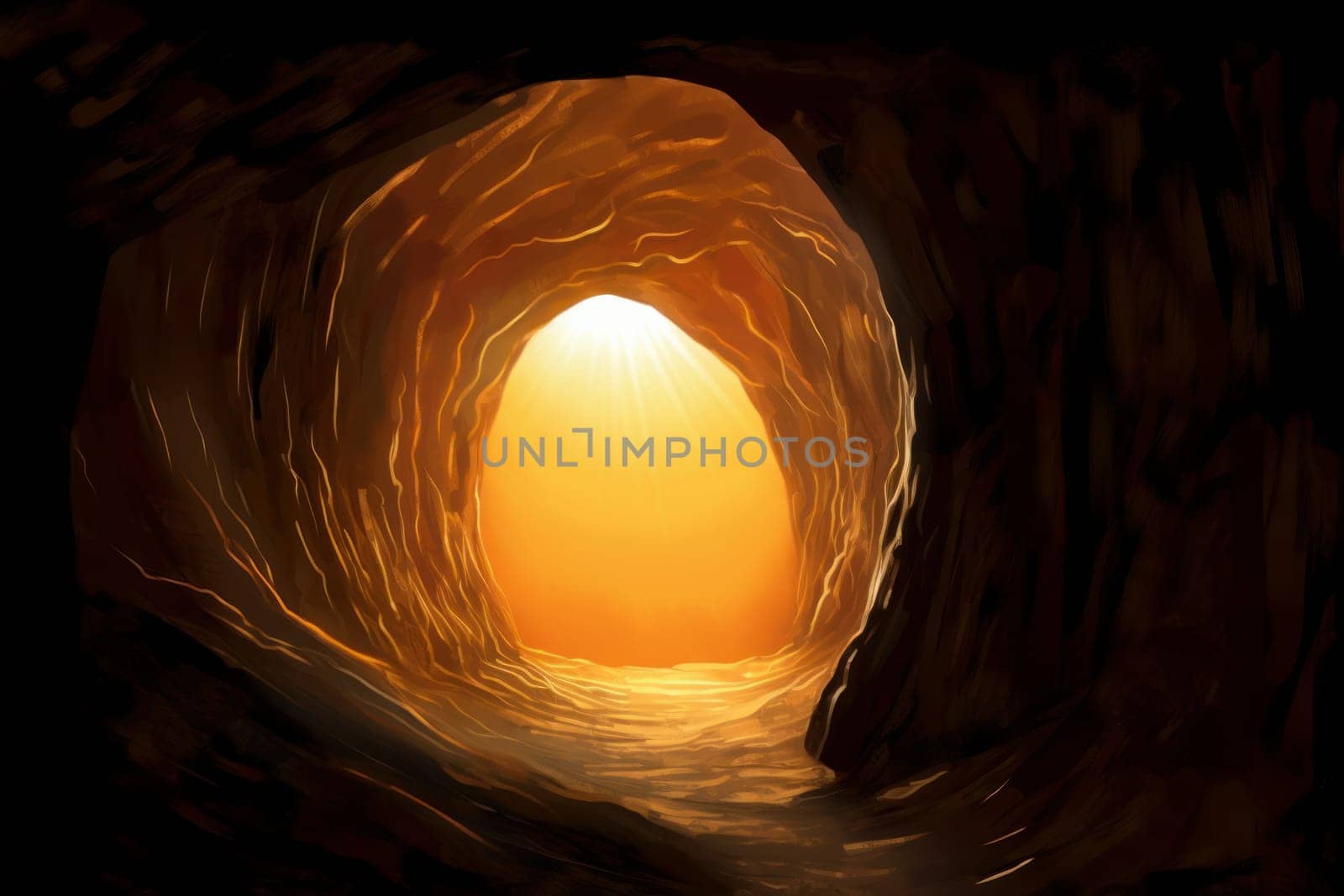 Cave door sun. Tomb entrance. Generate Ai