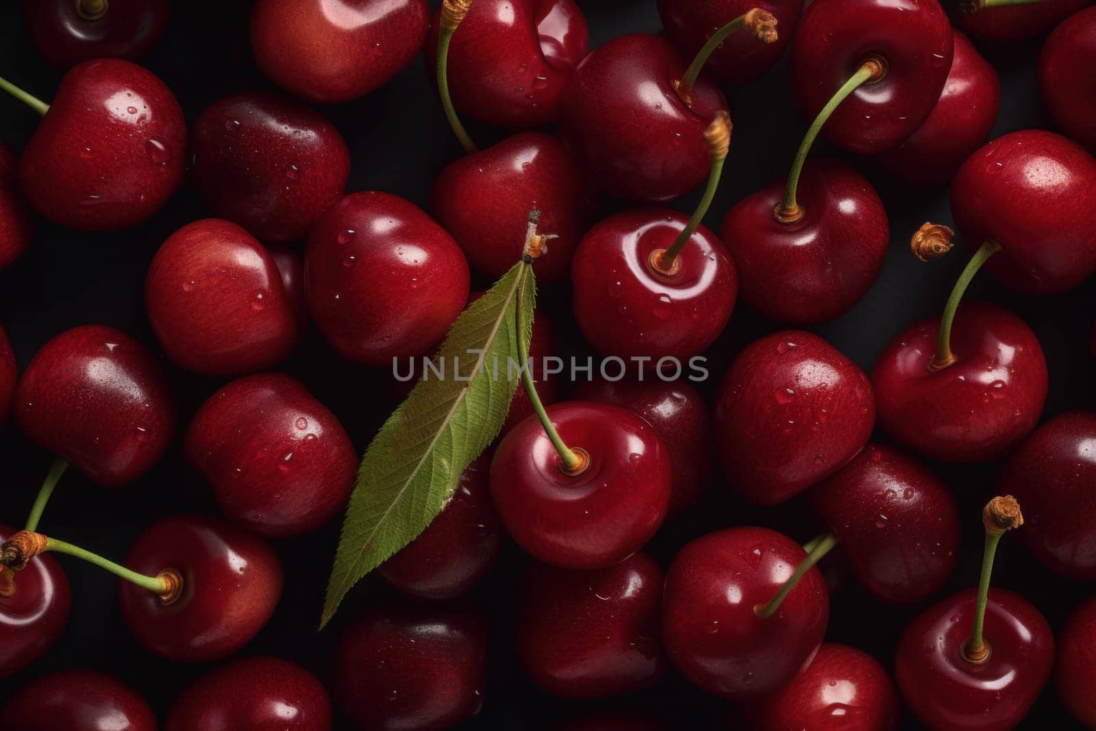 Cherries background. Fresh food ripe. Generate Ai