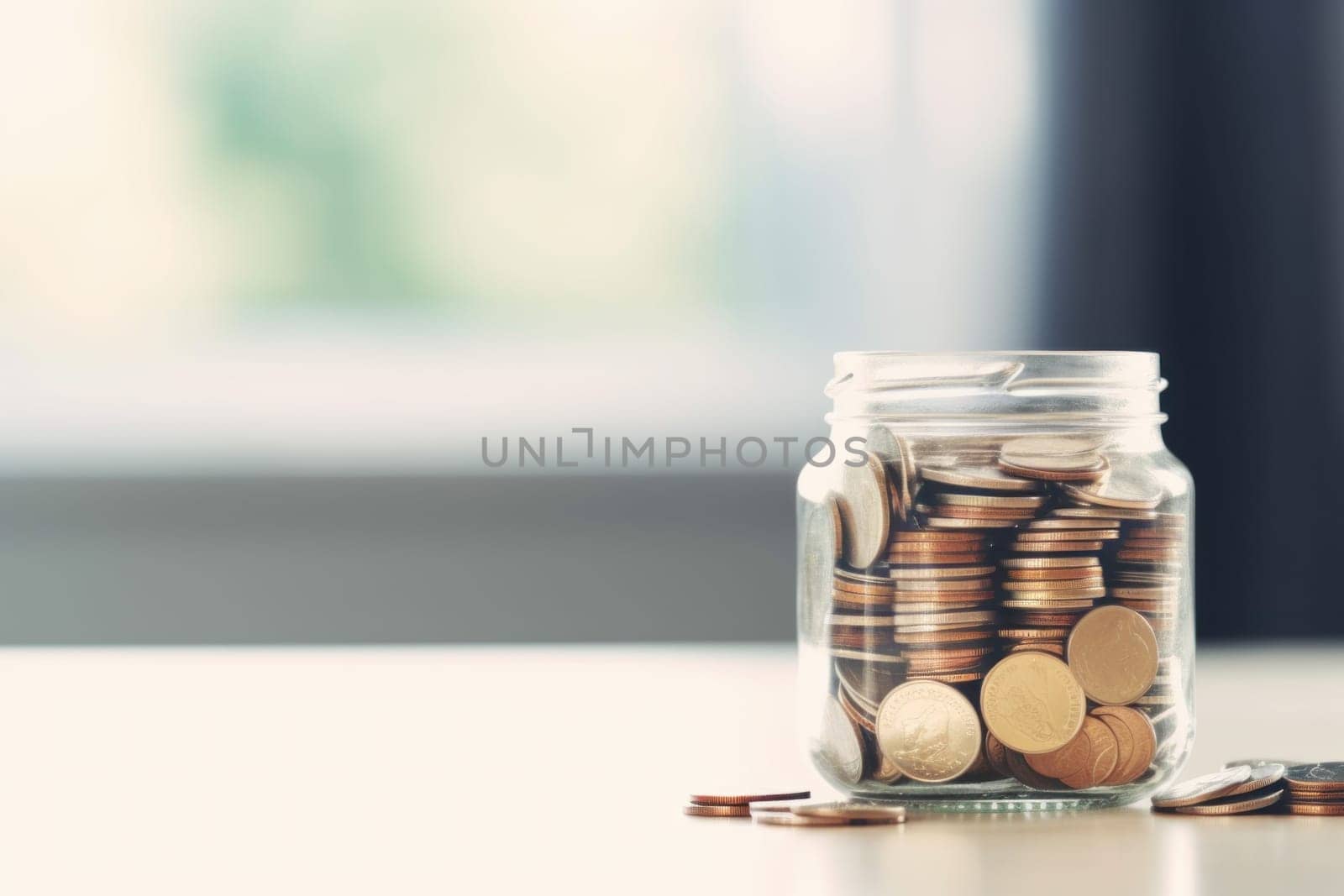 Coins inside jar. Cash finance. Generate Ai